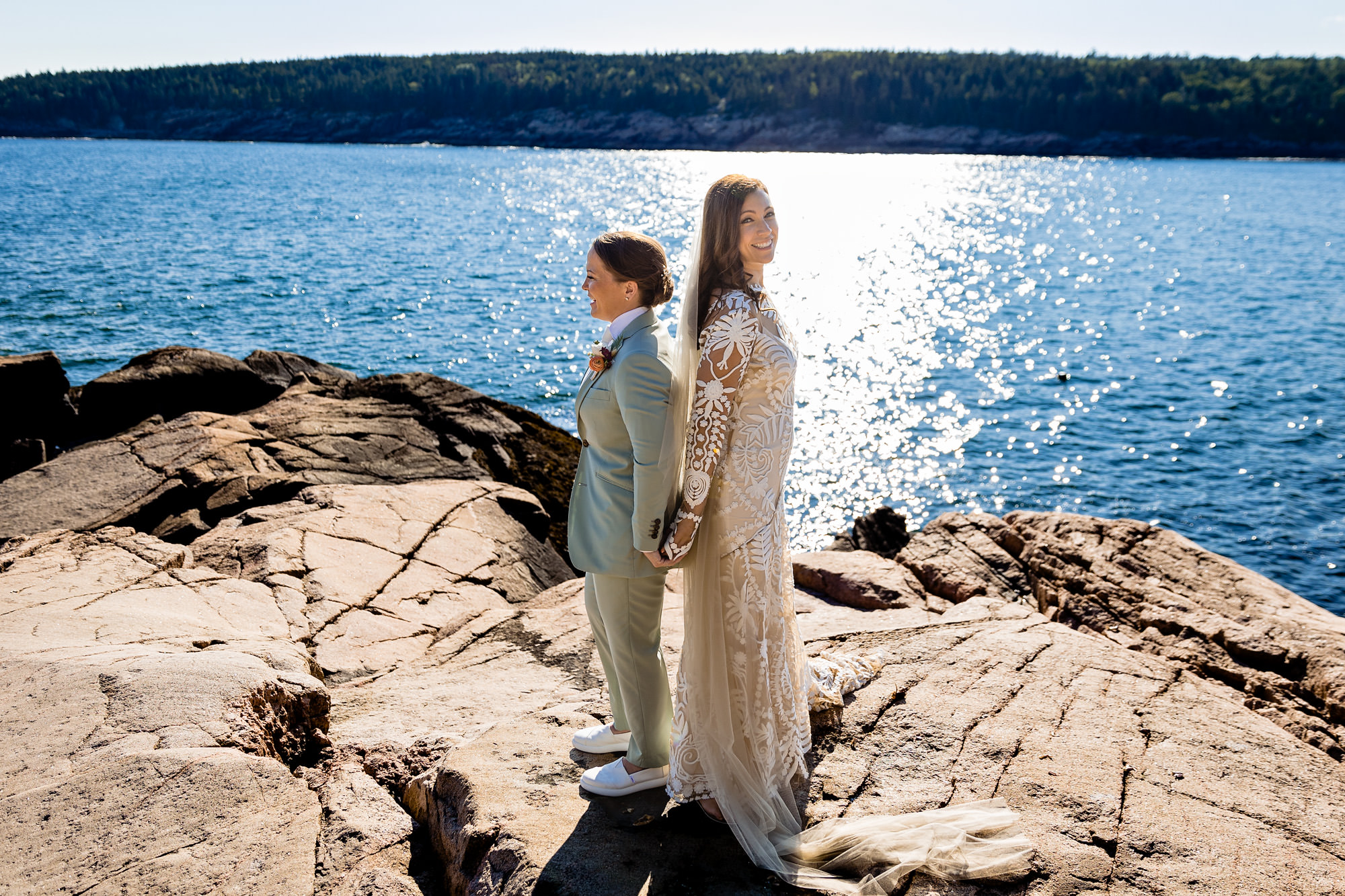 Ali and Rachel share a beautiful first look at their Acadia elopement