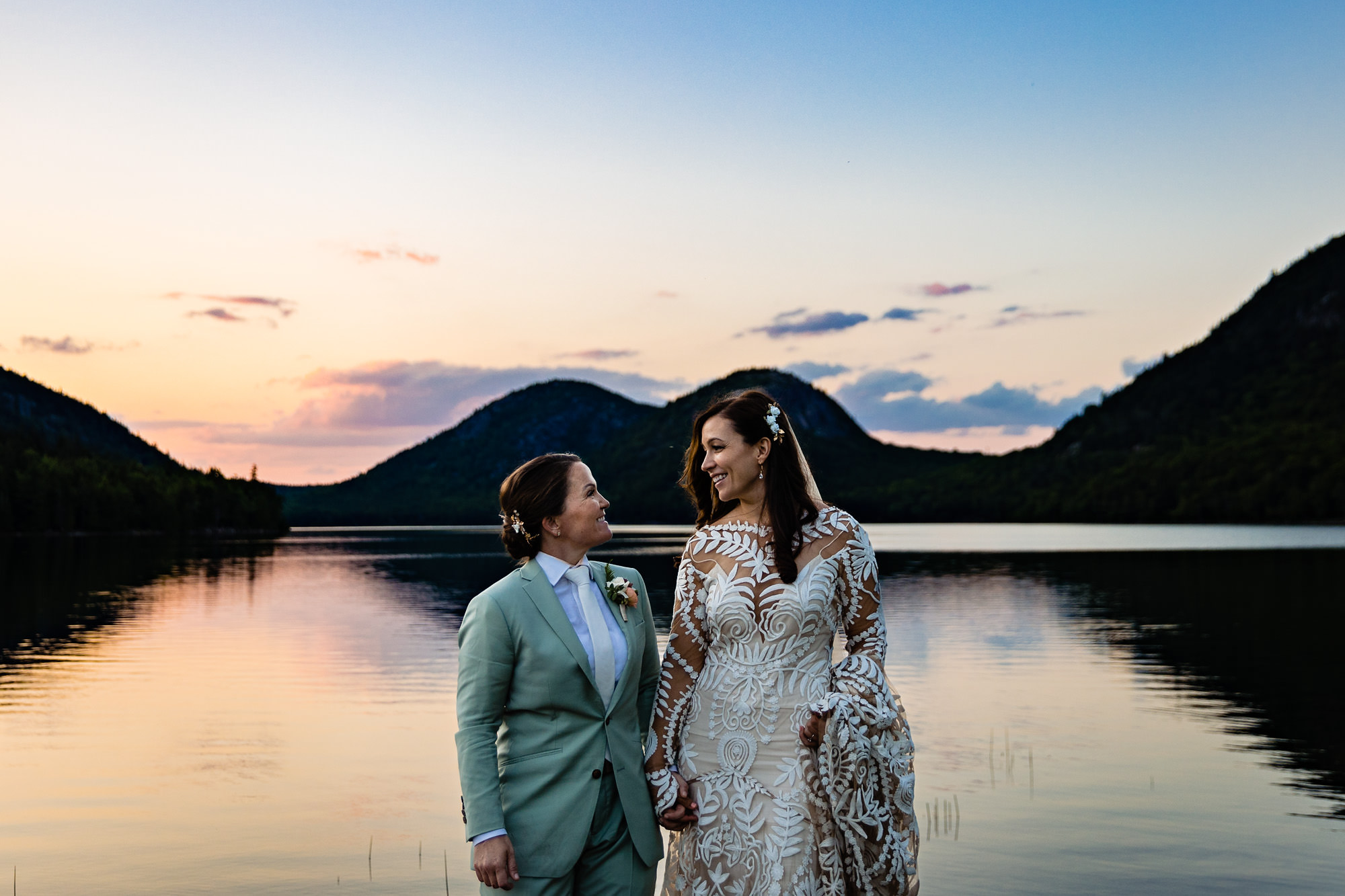 Wedding portraits at Jordan Pond in Acadia National Park