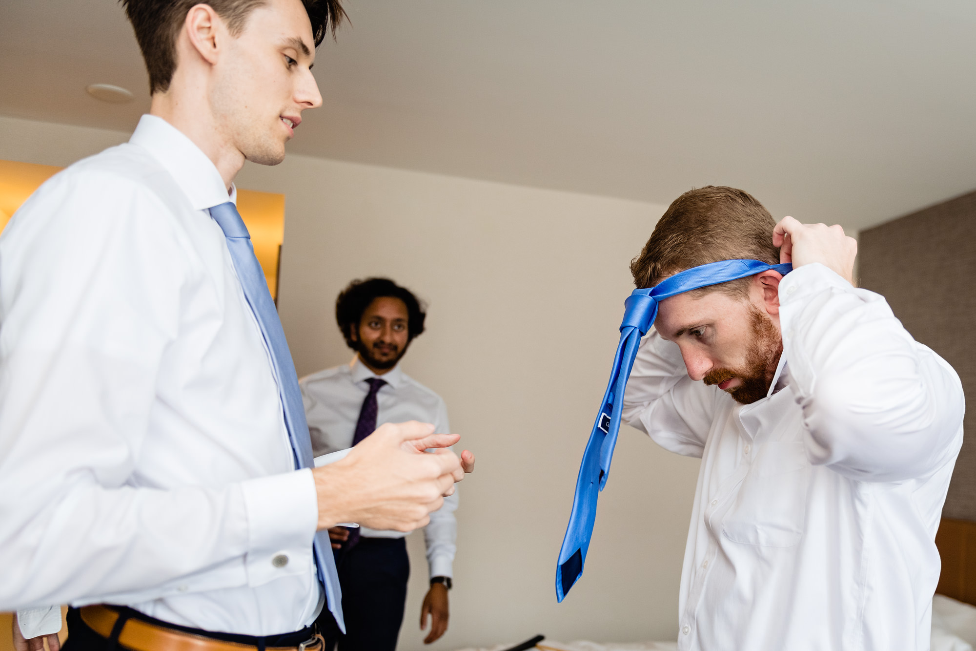 A groom prepares for his Strawbery Banke Museum wedding