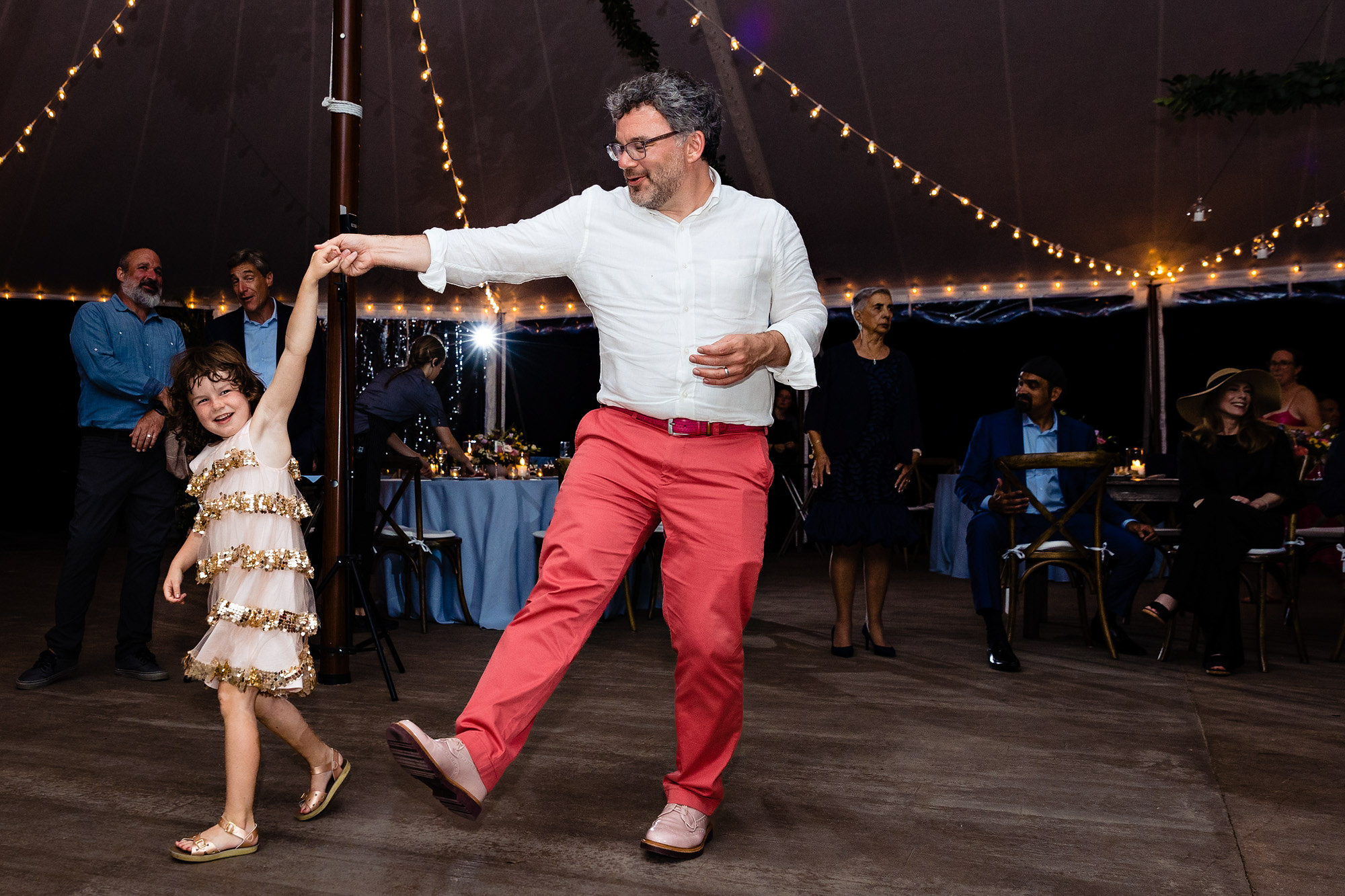 A fun dance floor at a wedding in Stockton Springs, Maine