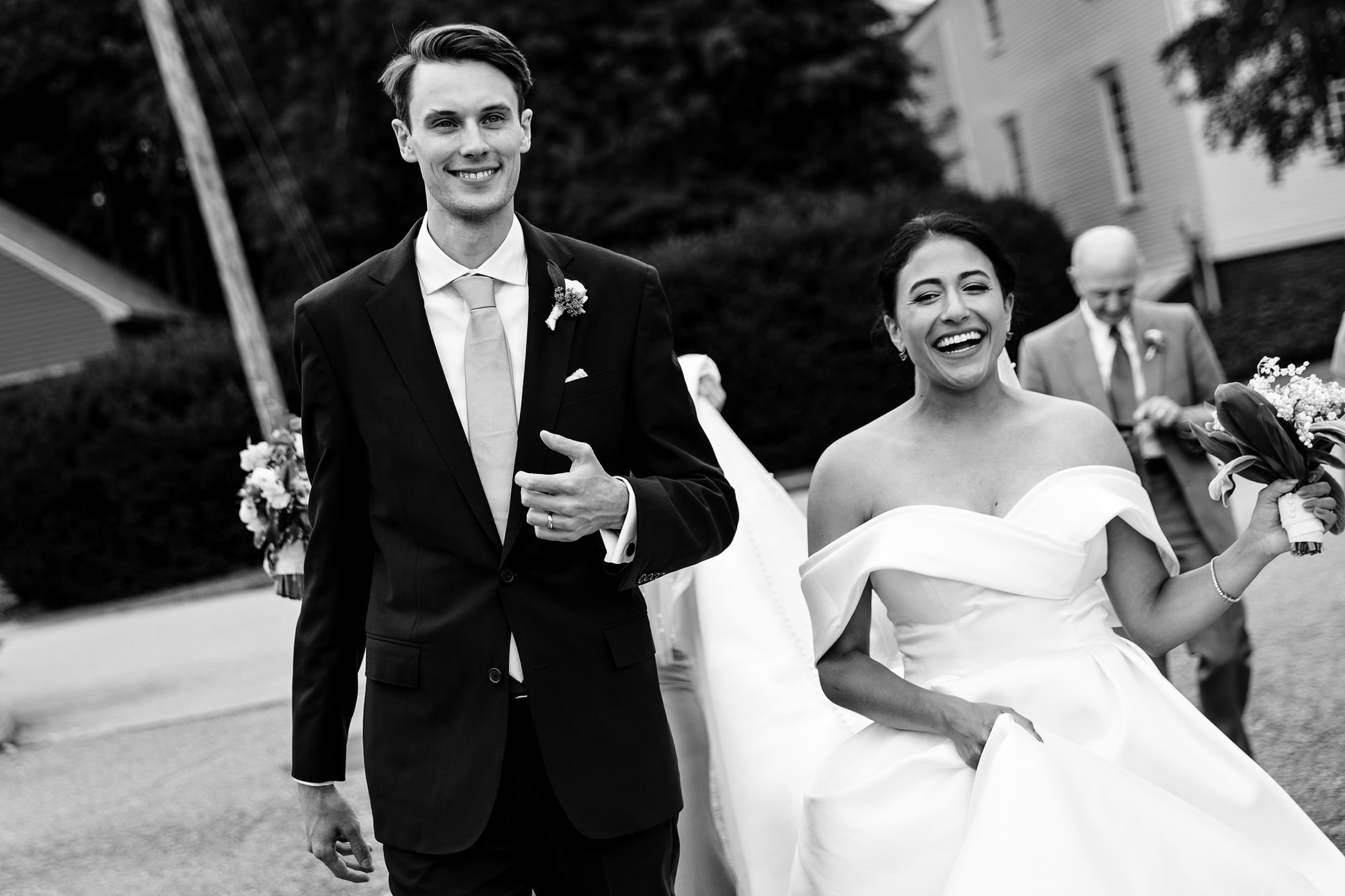 A happy wedding couple after their wedding ceremony in Portsmouth, NH