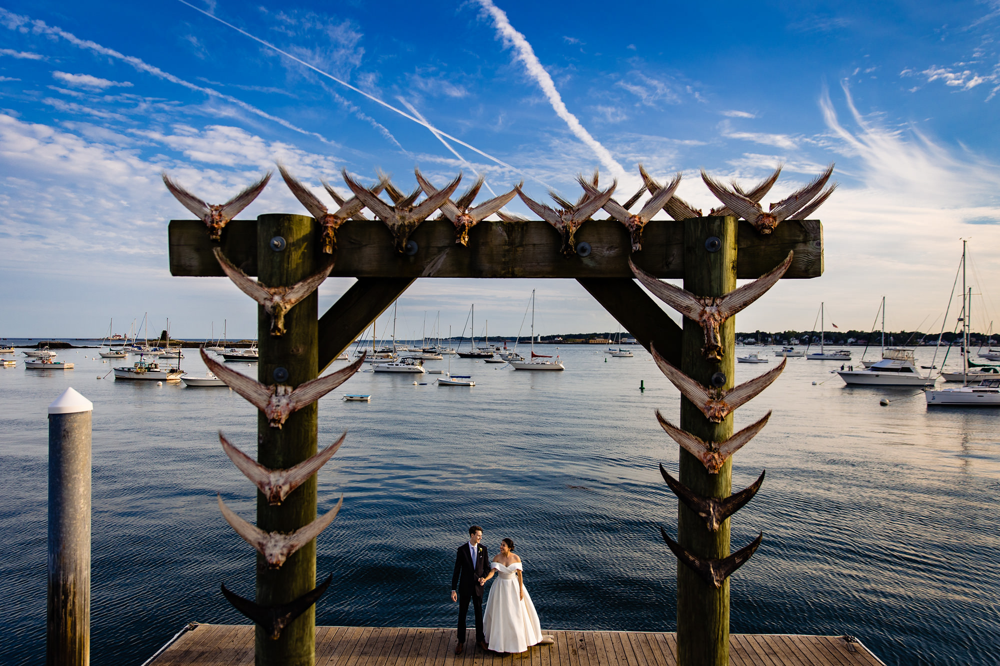 Scenic wedding portrait at Pepperrell Cove