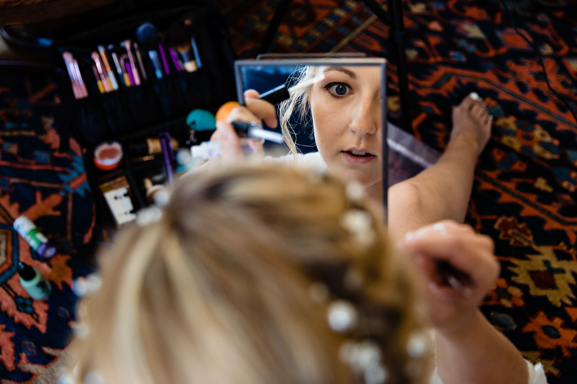 A bride gets ready for her wedding on Swans Island, Maine