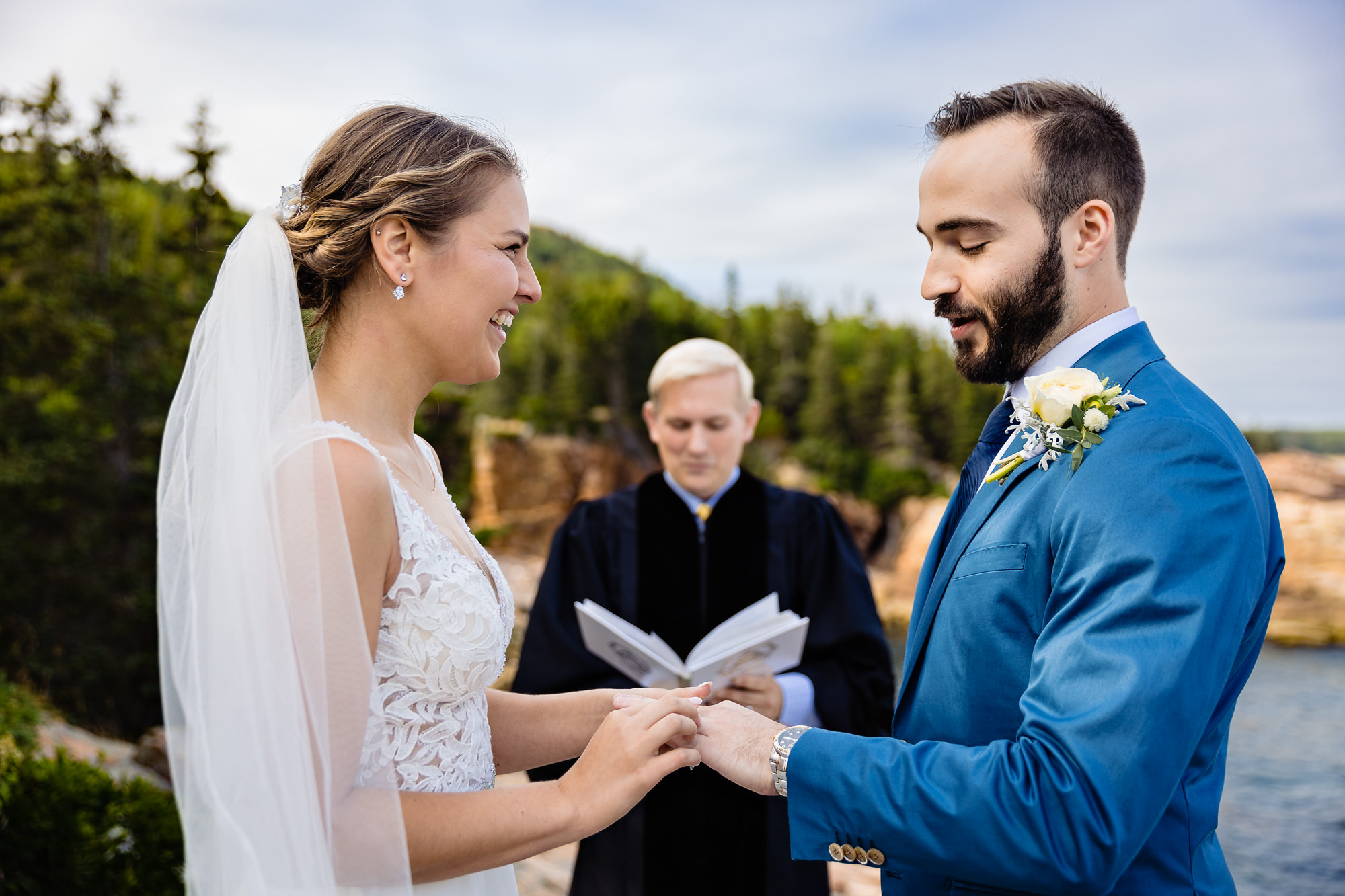 An Acadia National Parkelopement ceremony taking place on the cliffs in Maine