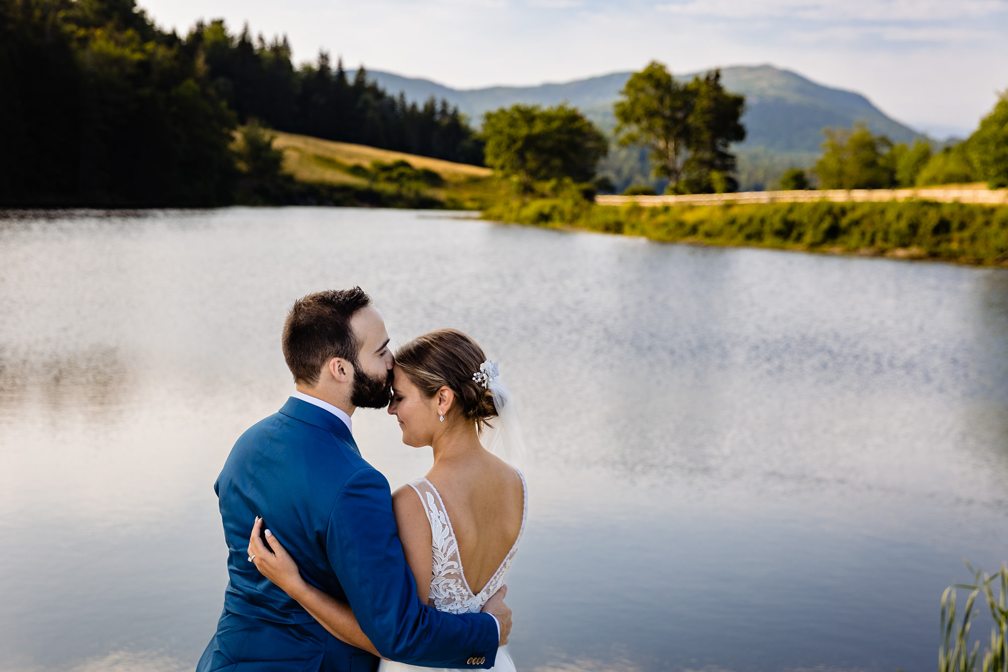 Stunning wedding portraits at a pond in Acadia National Park