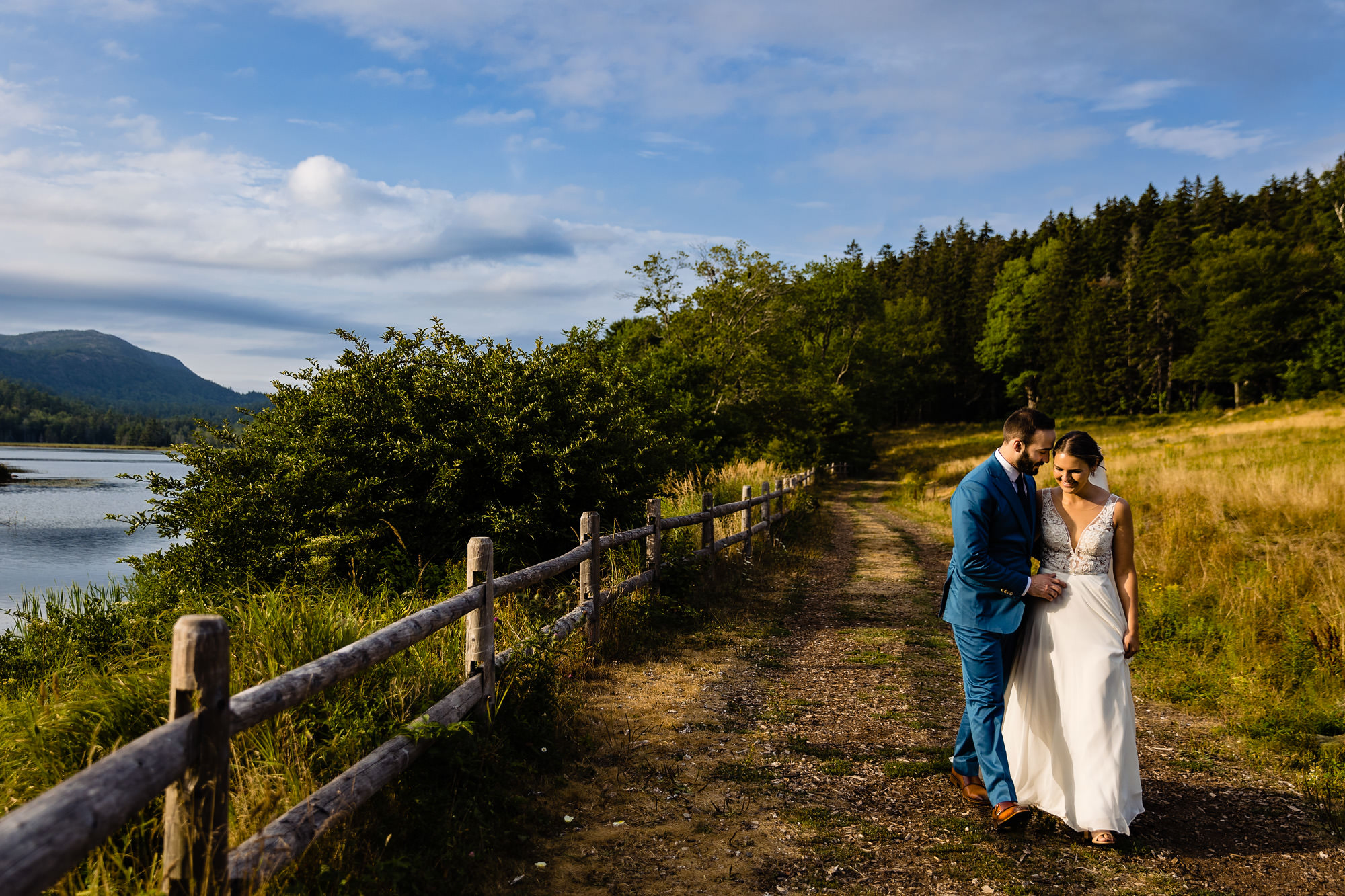 Stunning elopement portraits at a pond in Acadia National Park