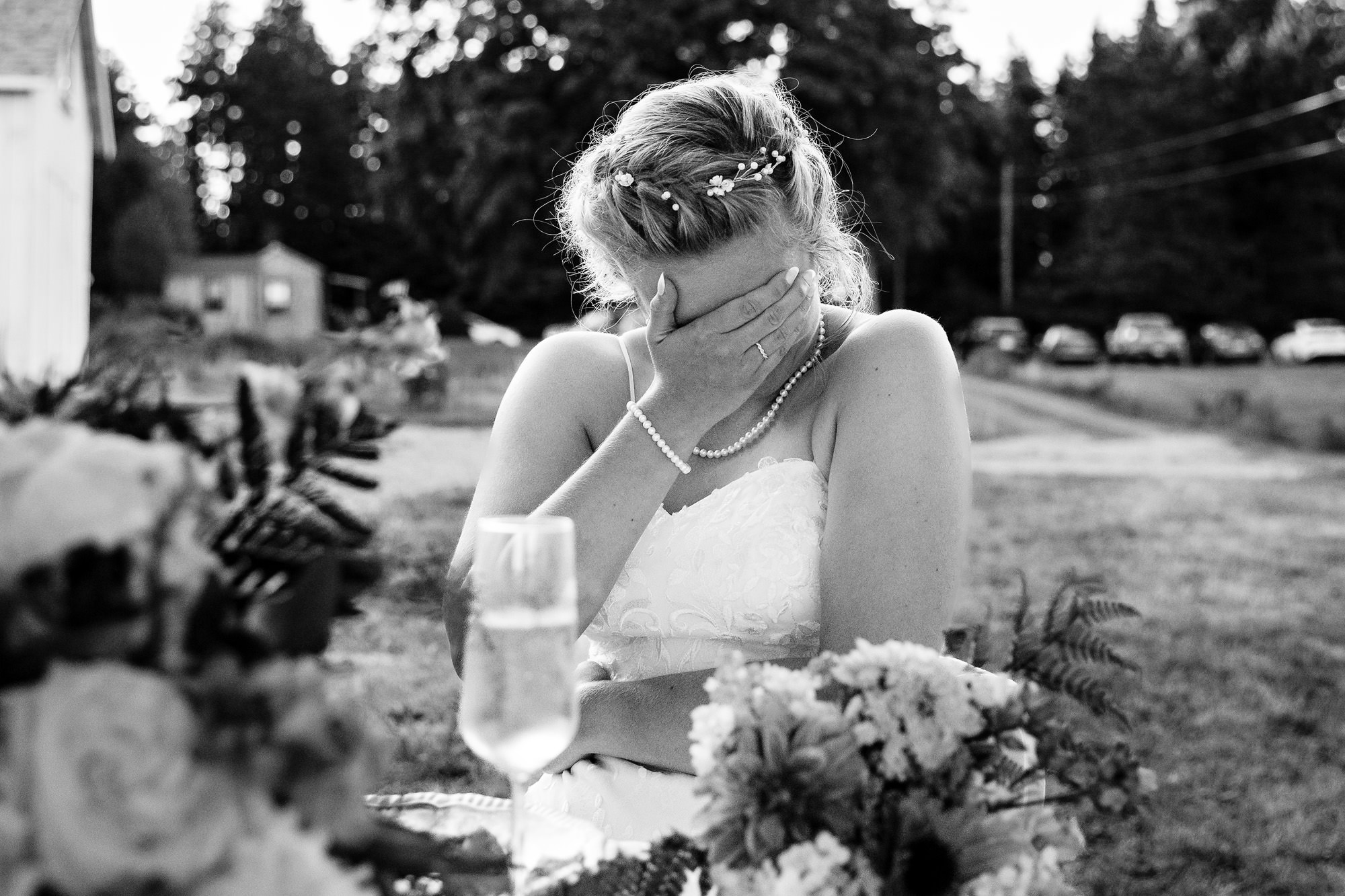 Emotional wedding toasts at a wedding on Swan's Island, Maine