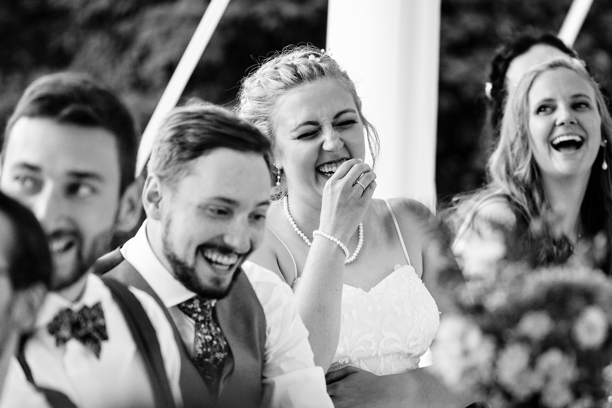 Emotional wedding toasts at a wedding on Swan's Island, Maine