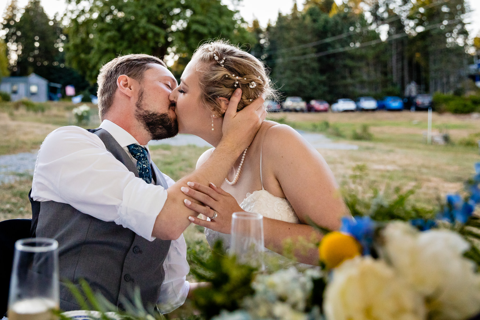 Emotional wedding toasts at a wedding on Swan's Island, Maine