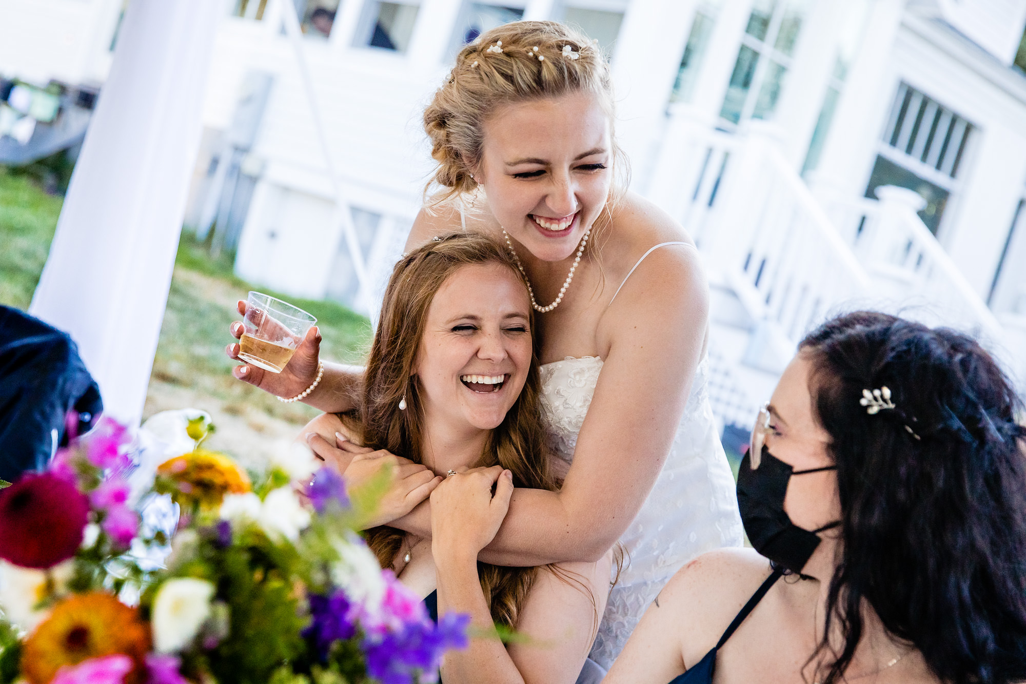 Emotional wedding toasts at a wedding on Swan's Island, Maine