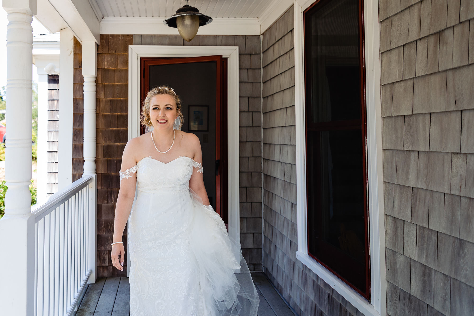 A bride gets ready for her wedding on Swans Island, Maine