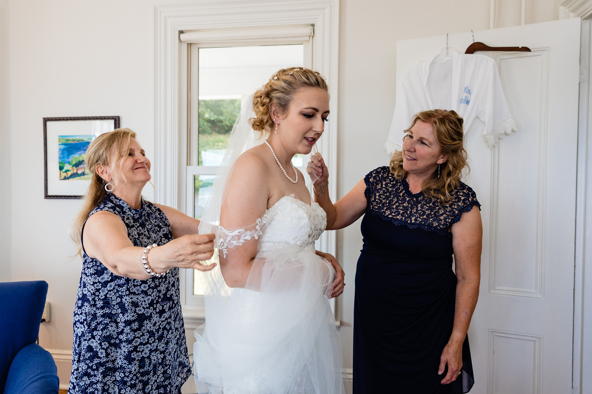 A bride gets ready for her wedding on Swans Island, Maine