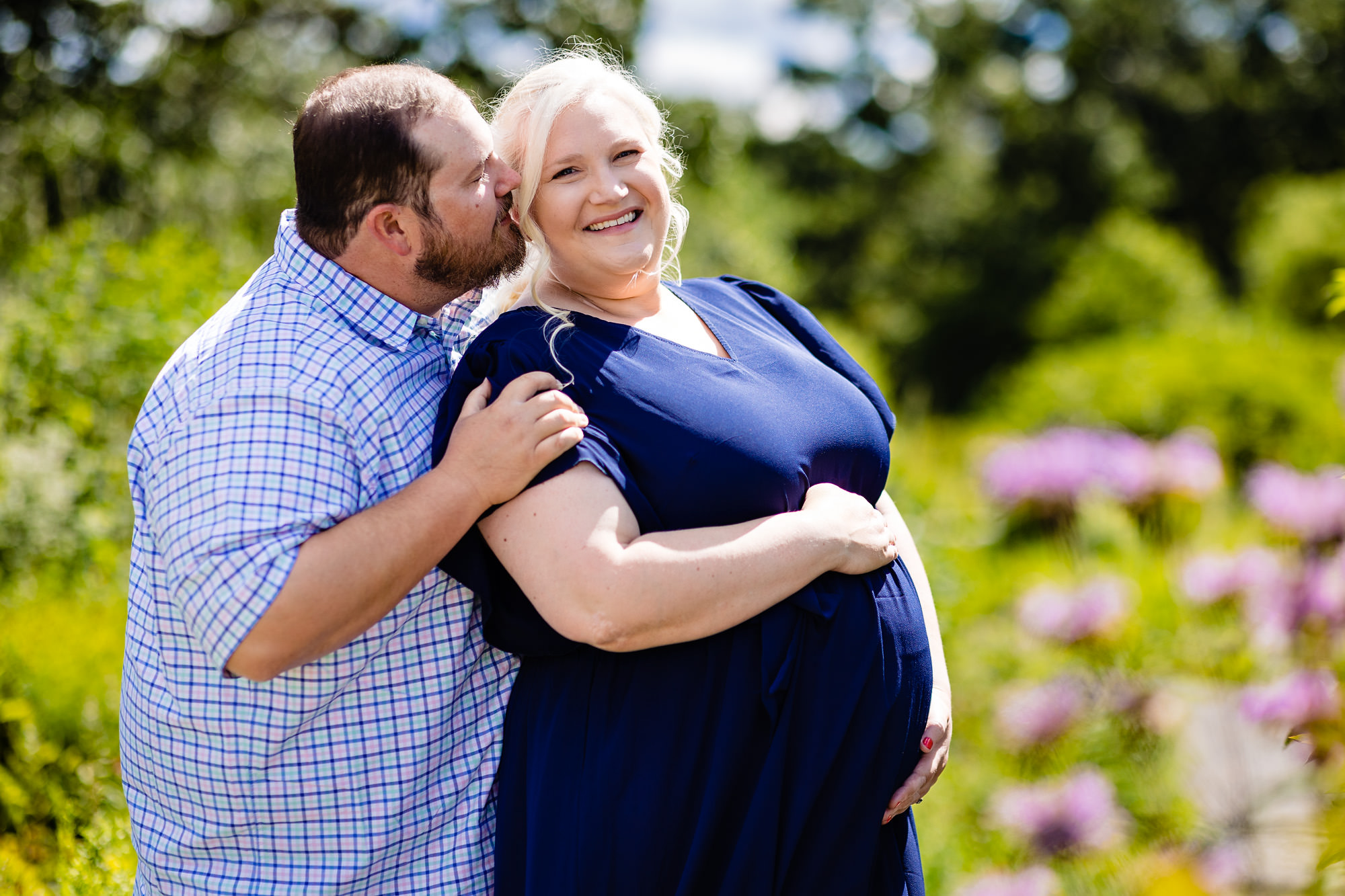 Maternity portraits taken at the Children's Garden at Fort Williams