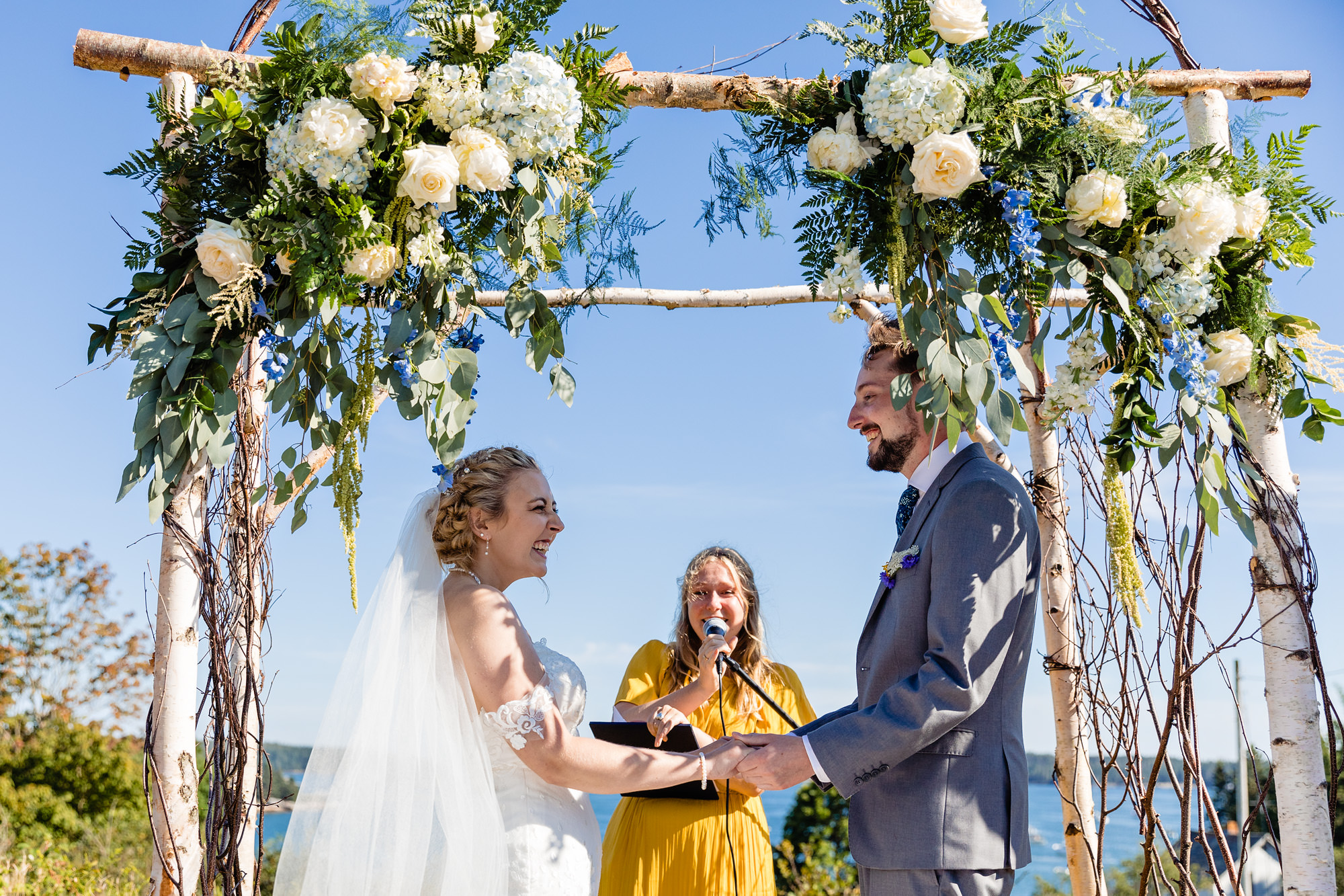 A beautiful wedding ceremony at a private residence on Swans Island, Maine