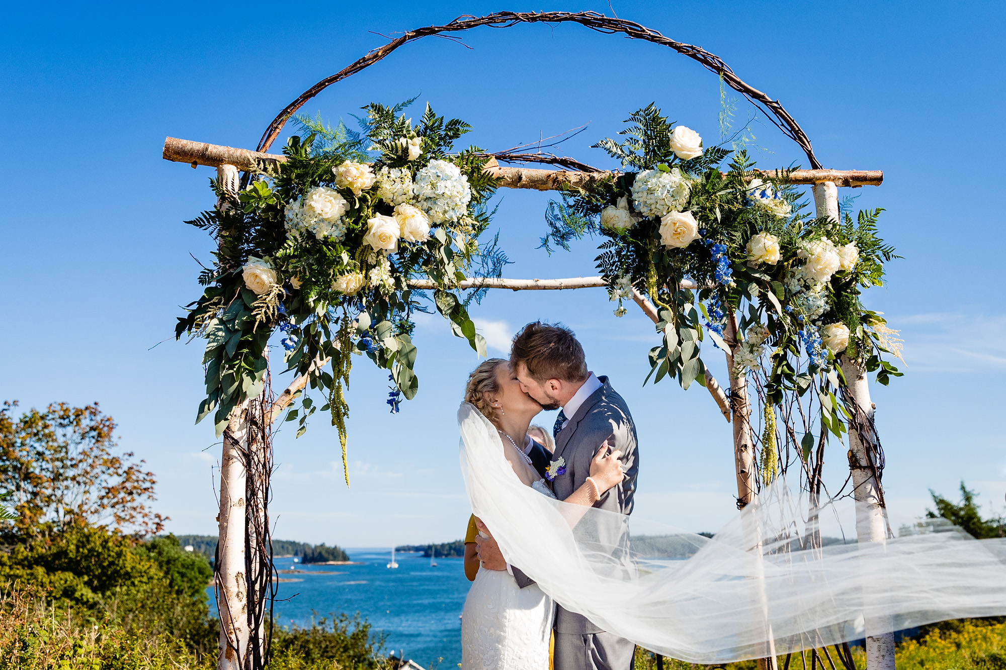 A beautiful wedding ceremony at a private residence on Swans Island, Maine