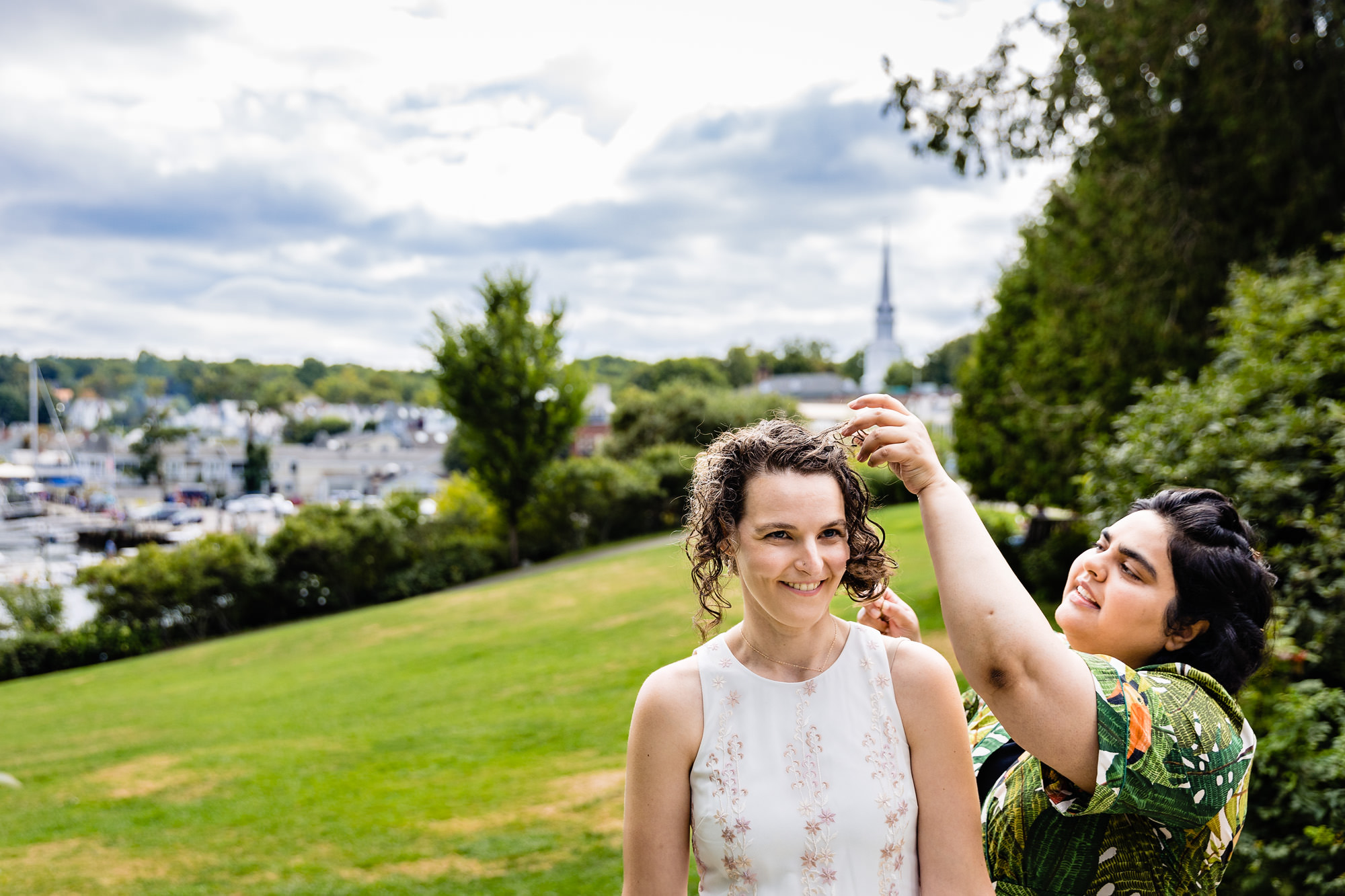 The bride gets ready for her Camden Amphitheater wedding in Maine