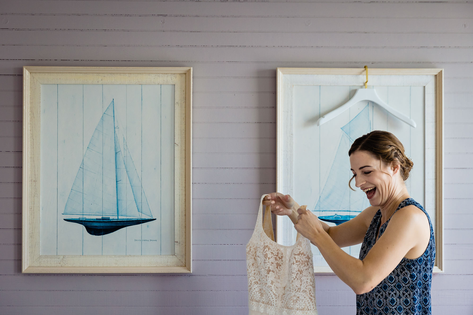 A bride gets dressed for her Grey Havens Inn wedding