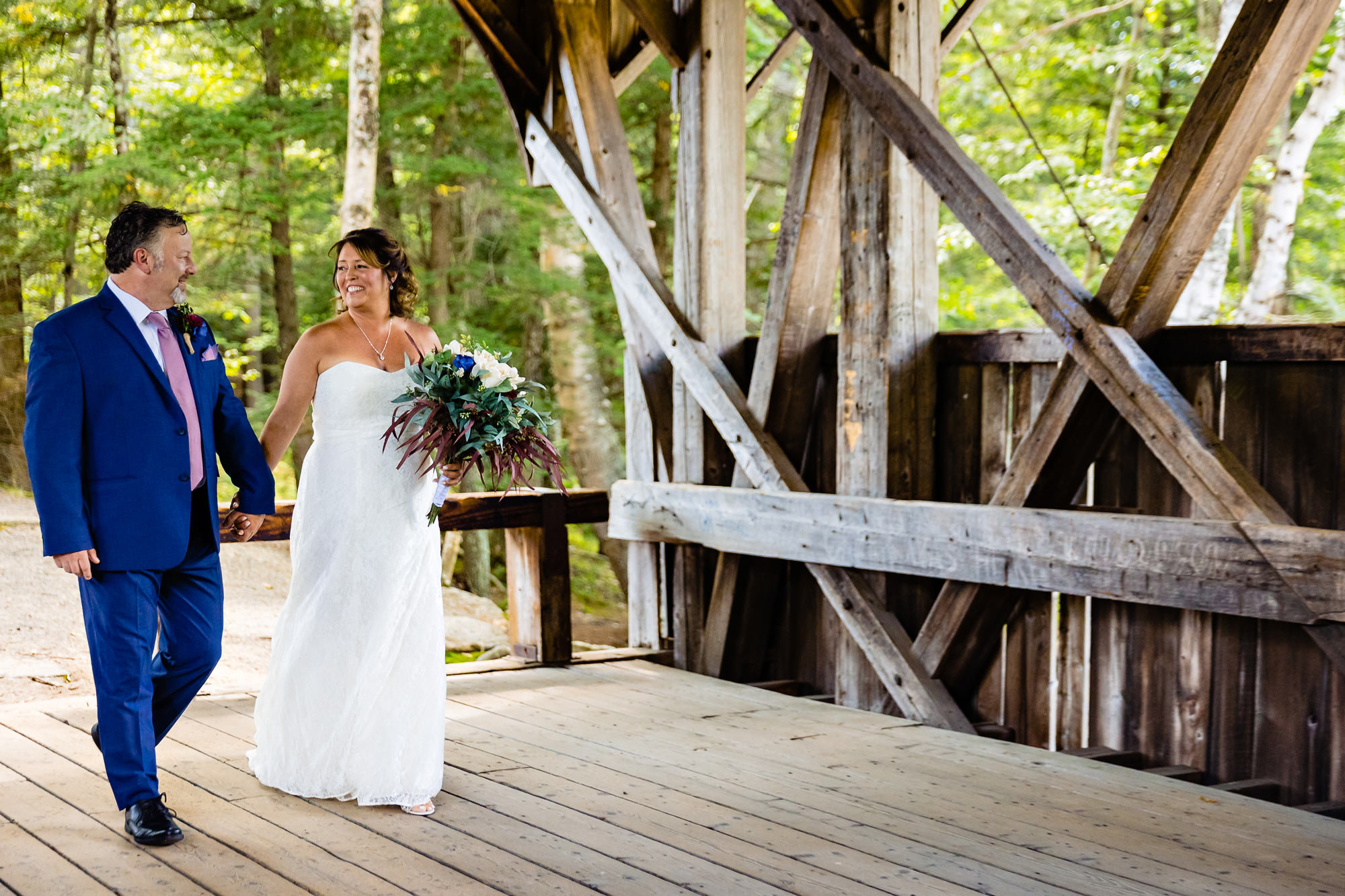 A first look at a covered bridge for a western Maine wedding