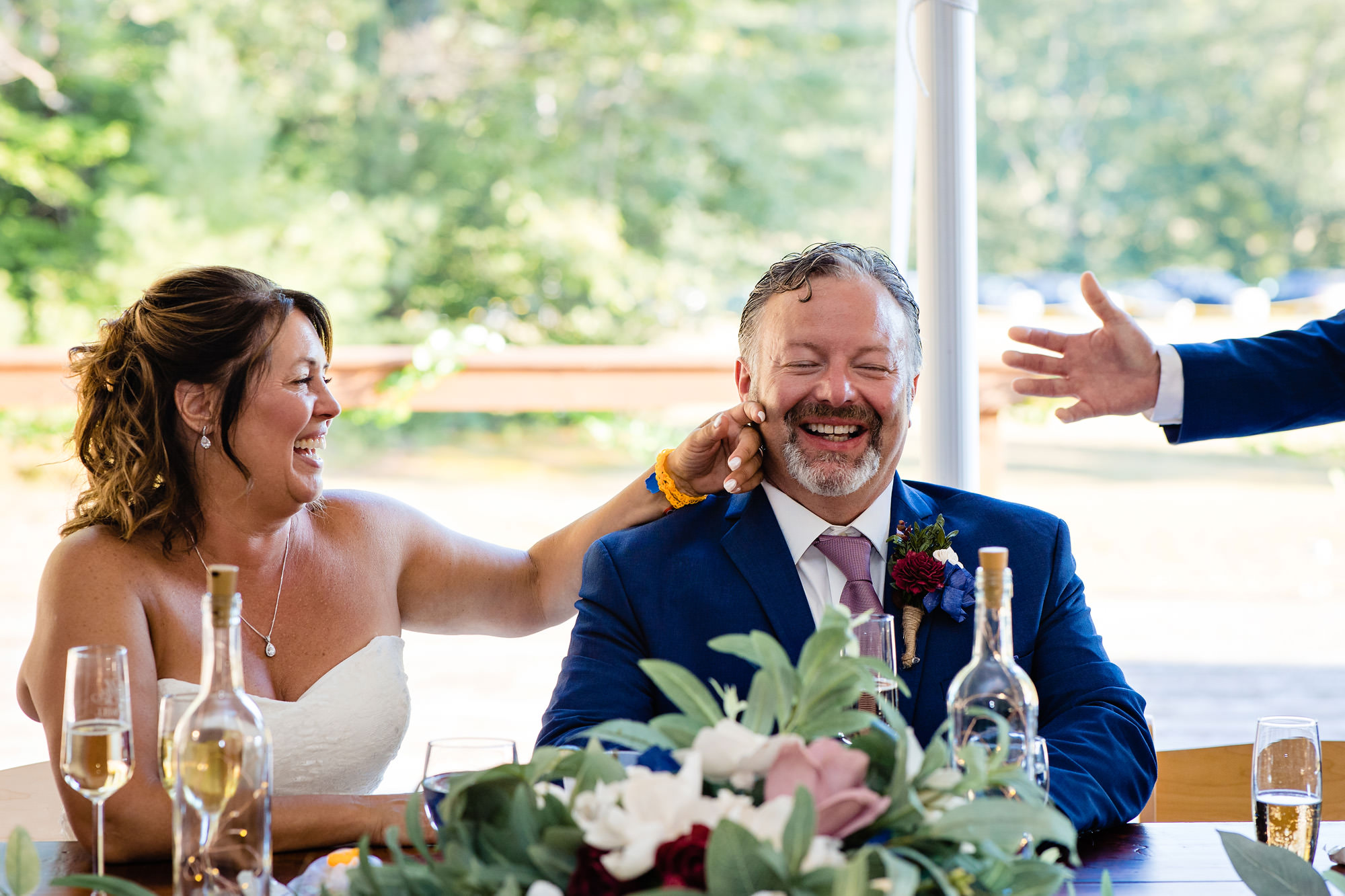 Emotional wedding toasts at a wedding in Newry Maine