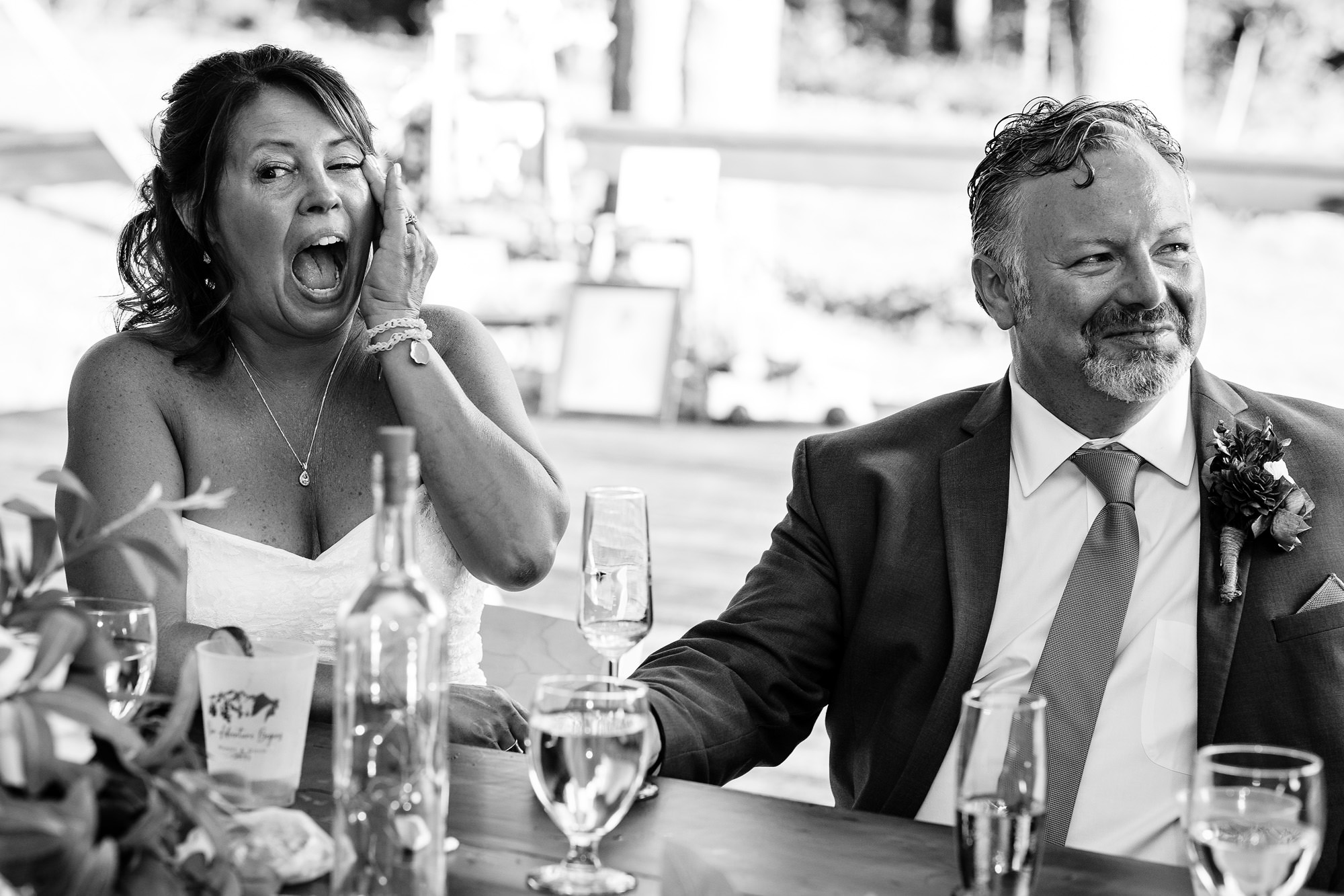 Emotional wedding toasts at a wedding in Newry Maine