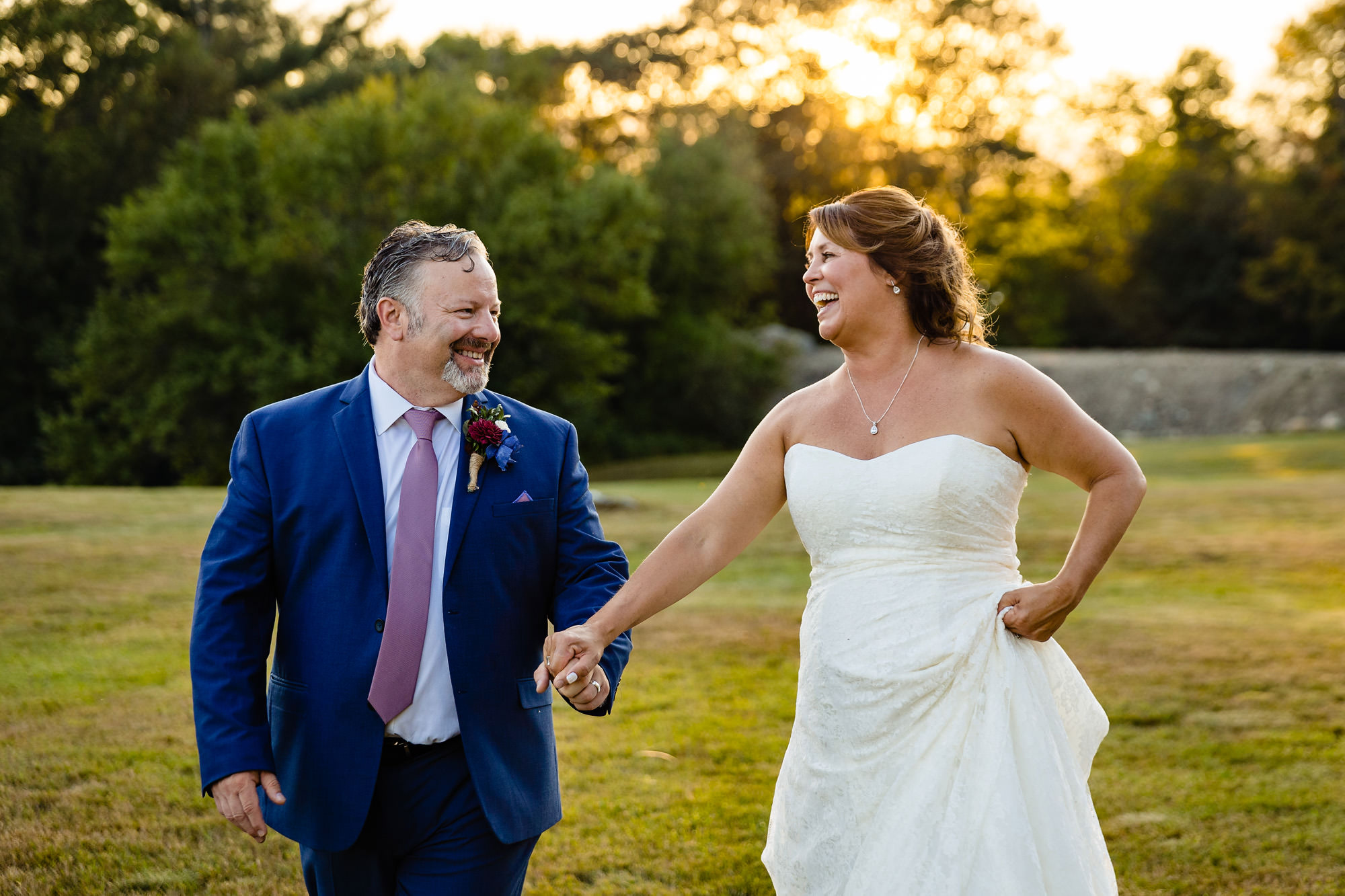 Sunset wedding portraits in the mountains in Western Maine