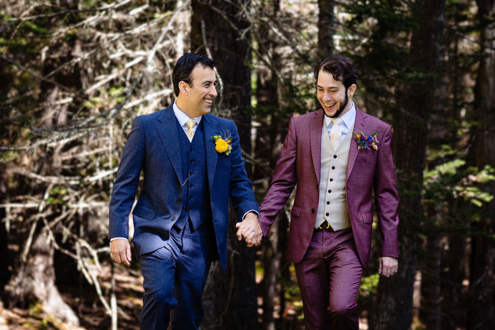 Wedding portraits taken in the woods on Mount Desert Island, Maine