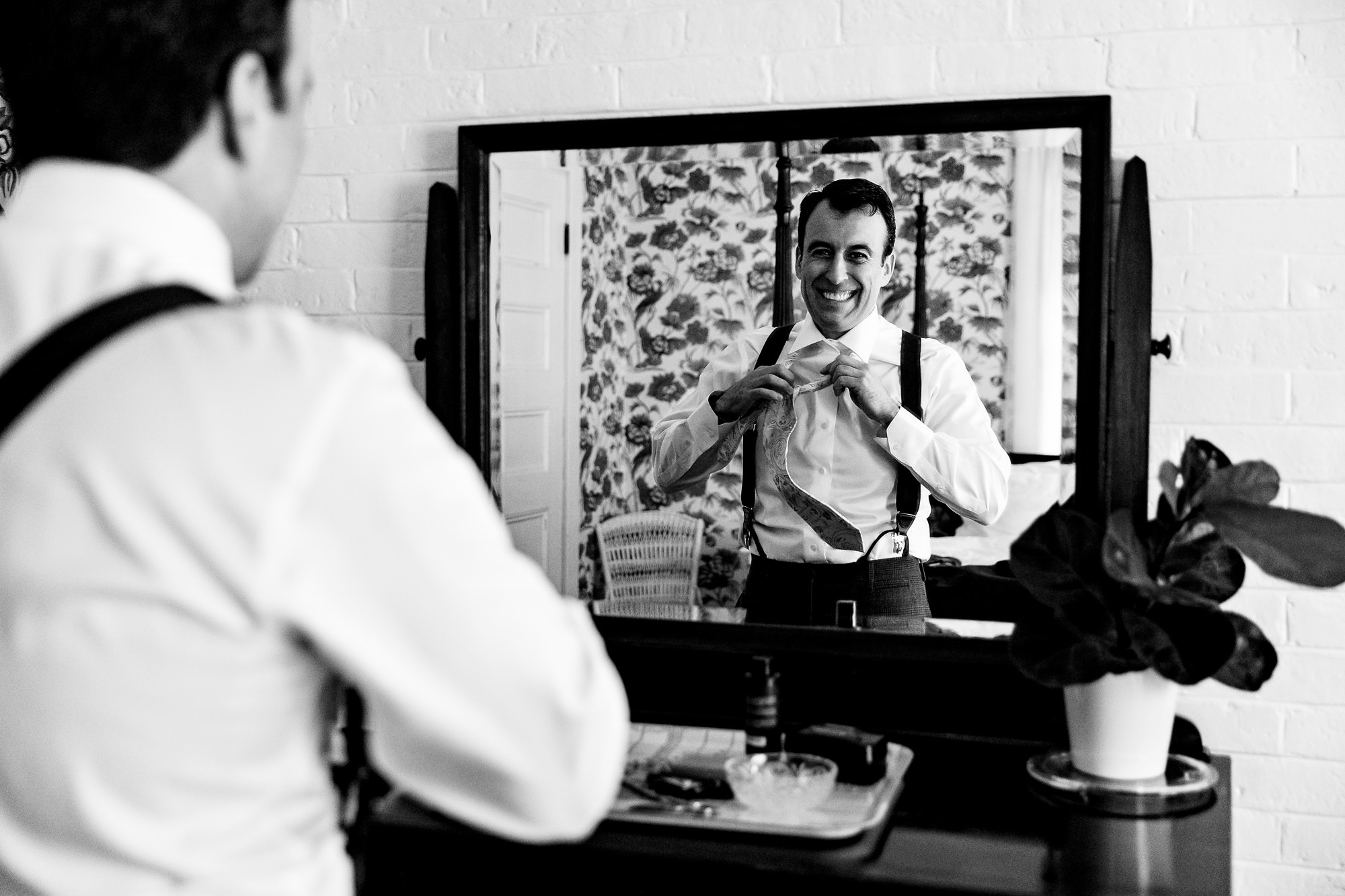 Two grooms get ready for their wedding at the Harbourside Inn in Northeast Harbor, Maine