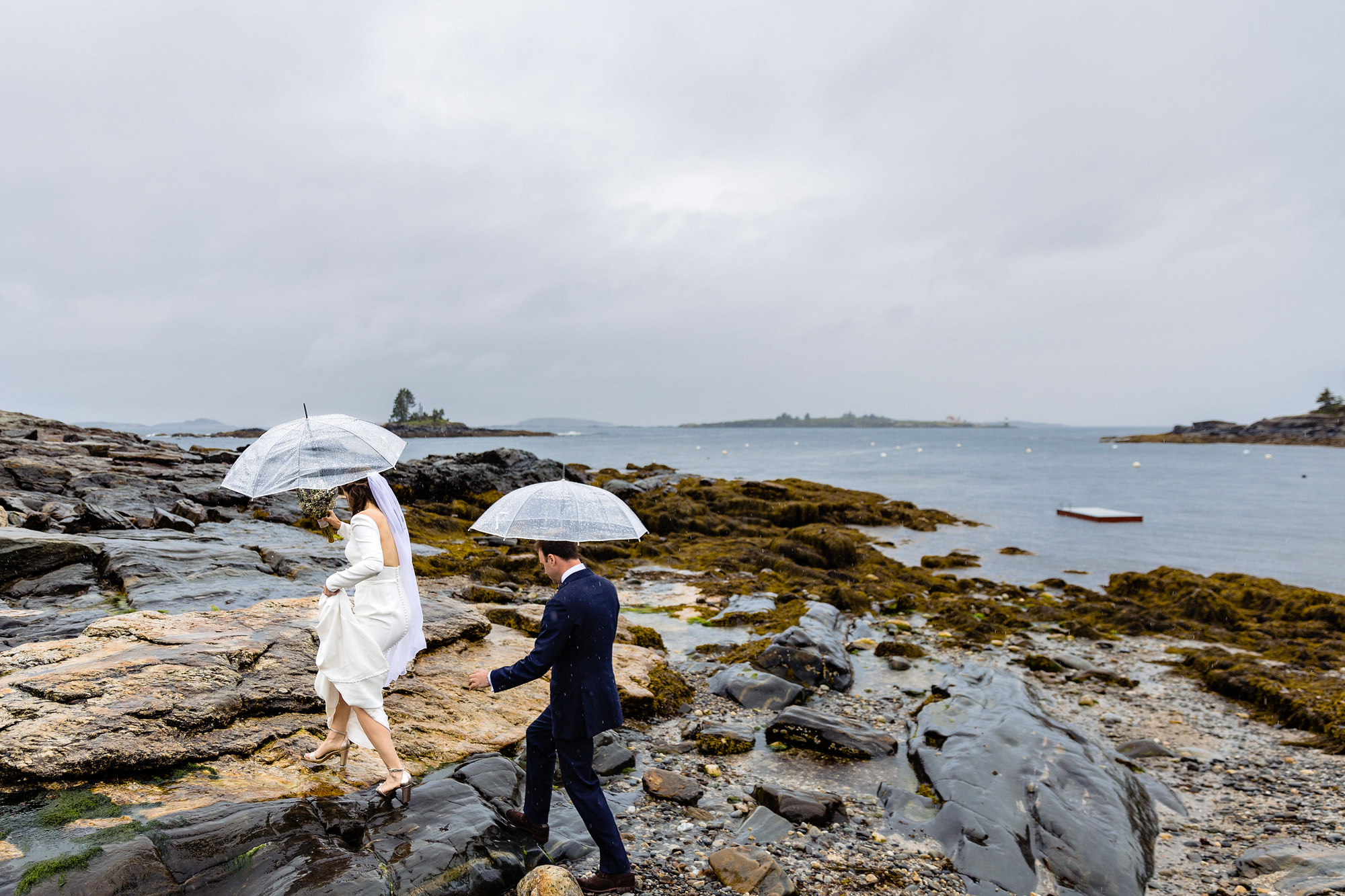 Rainy Boothbay Harbor wedding portraits