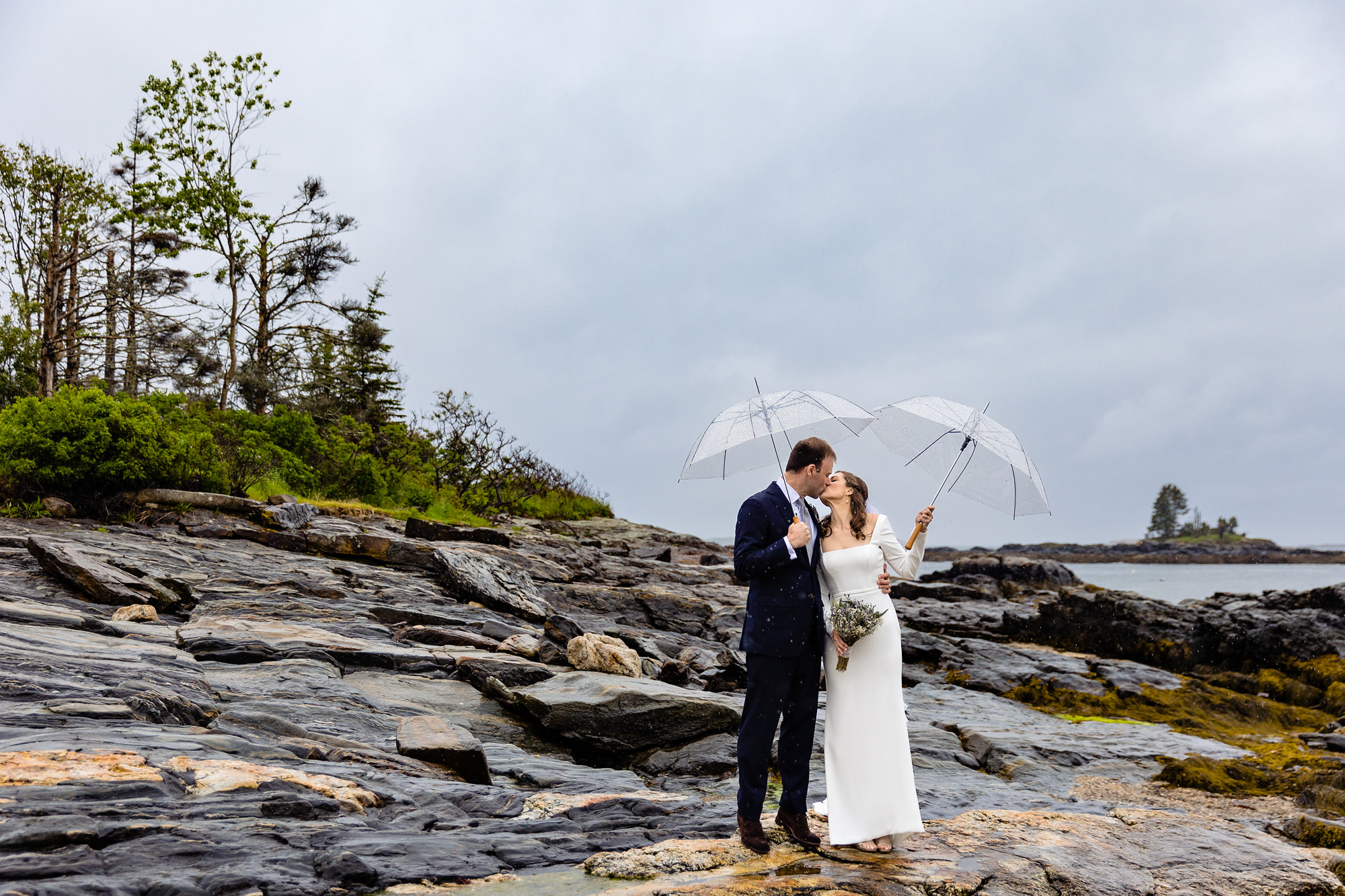 Rainy Boothbay Harbor wedding portraits