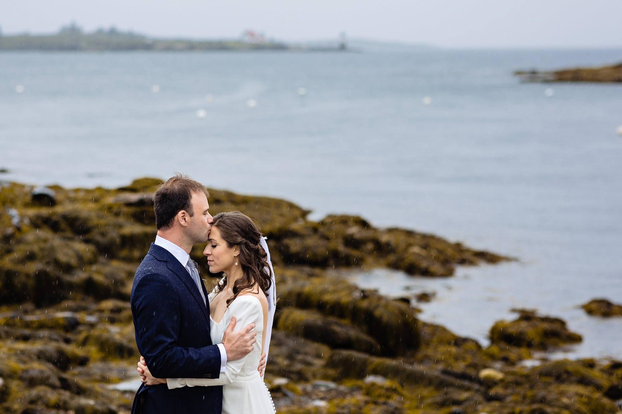 Rainy Boothbay Harbor wedding portraits