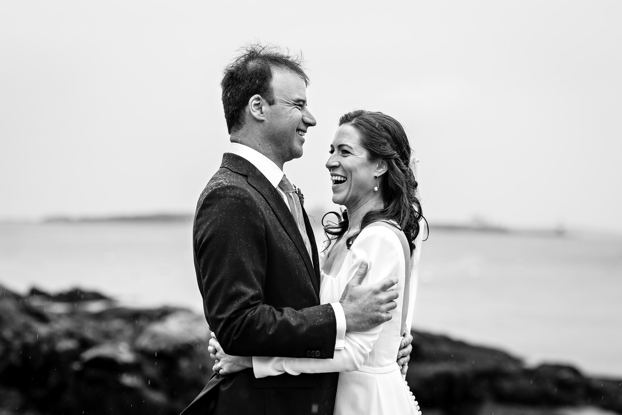 Happy and rainy wedding portraits in Boothbay Harbor, Maine