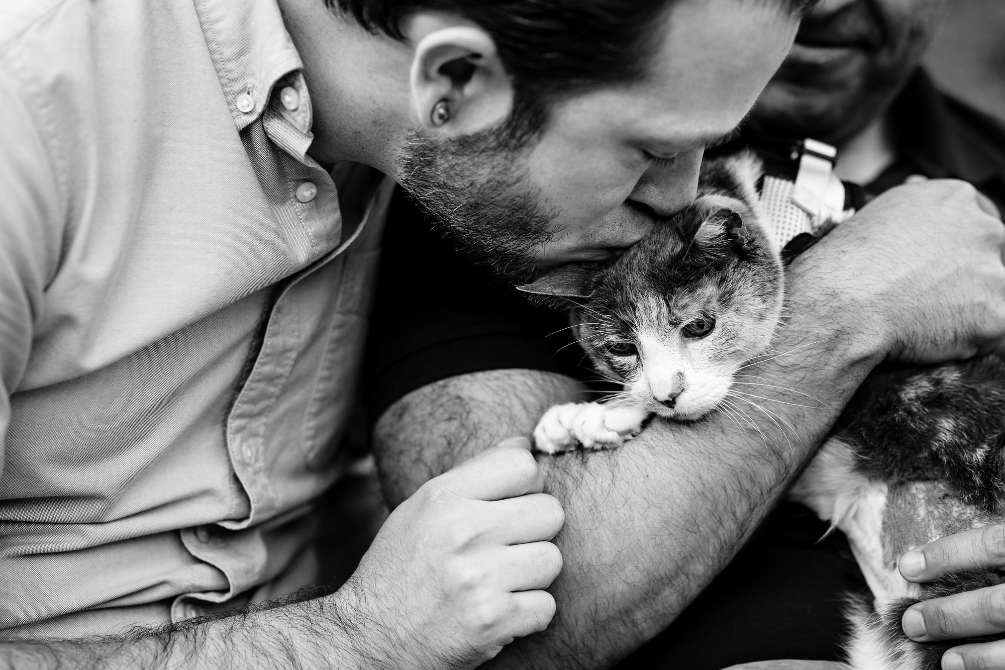 A couple poses with their cat at the Asticou Inn in Northeast Harbor, Maine.