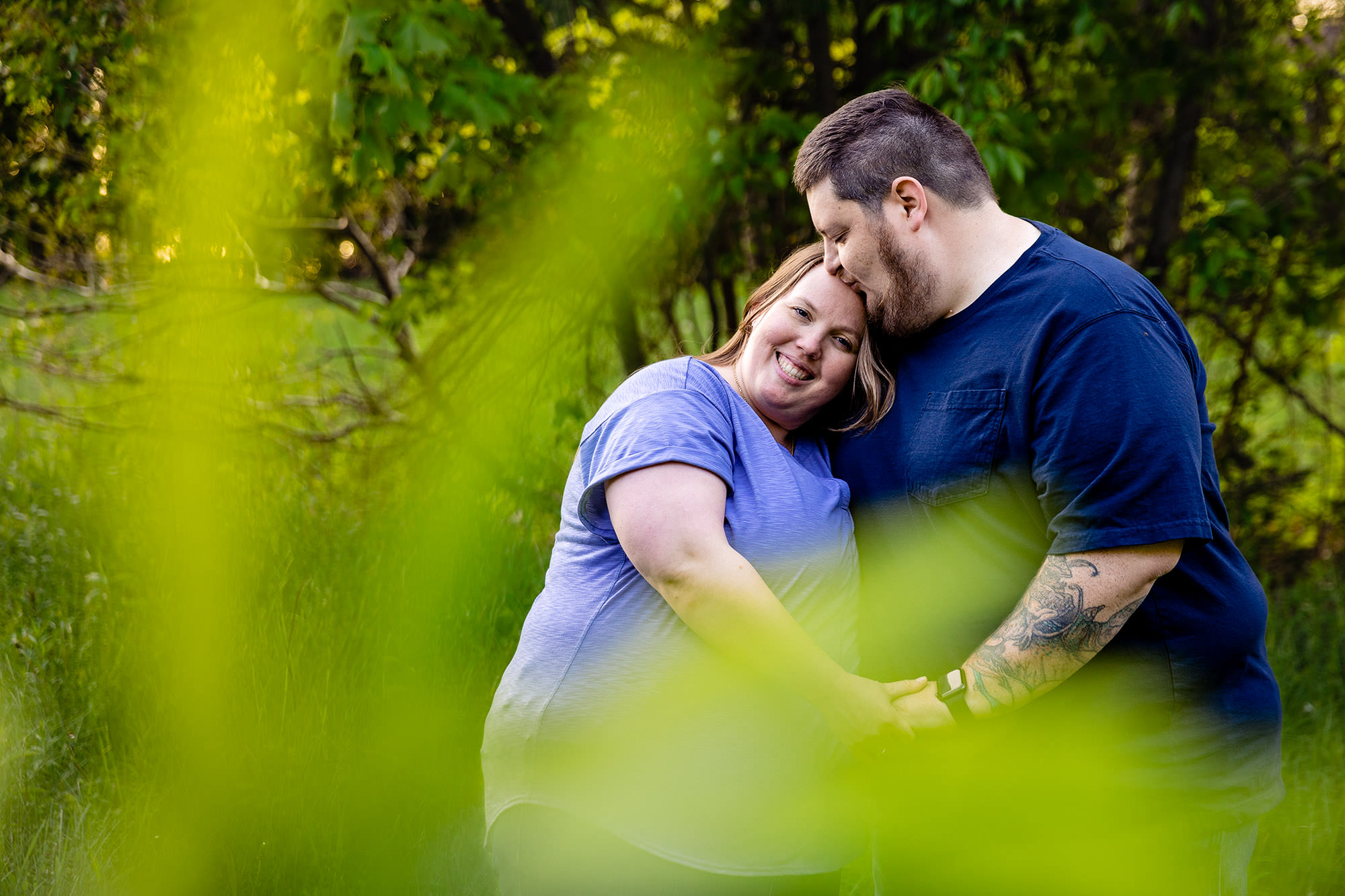 A vibrant spring engagement portrait taken in Maine