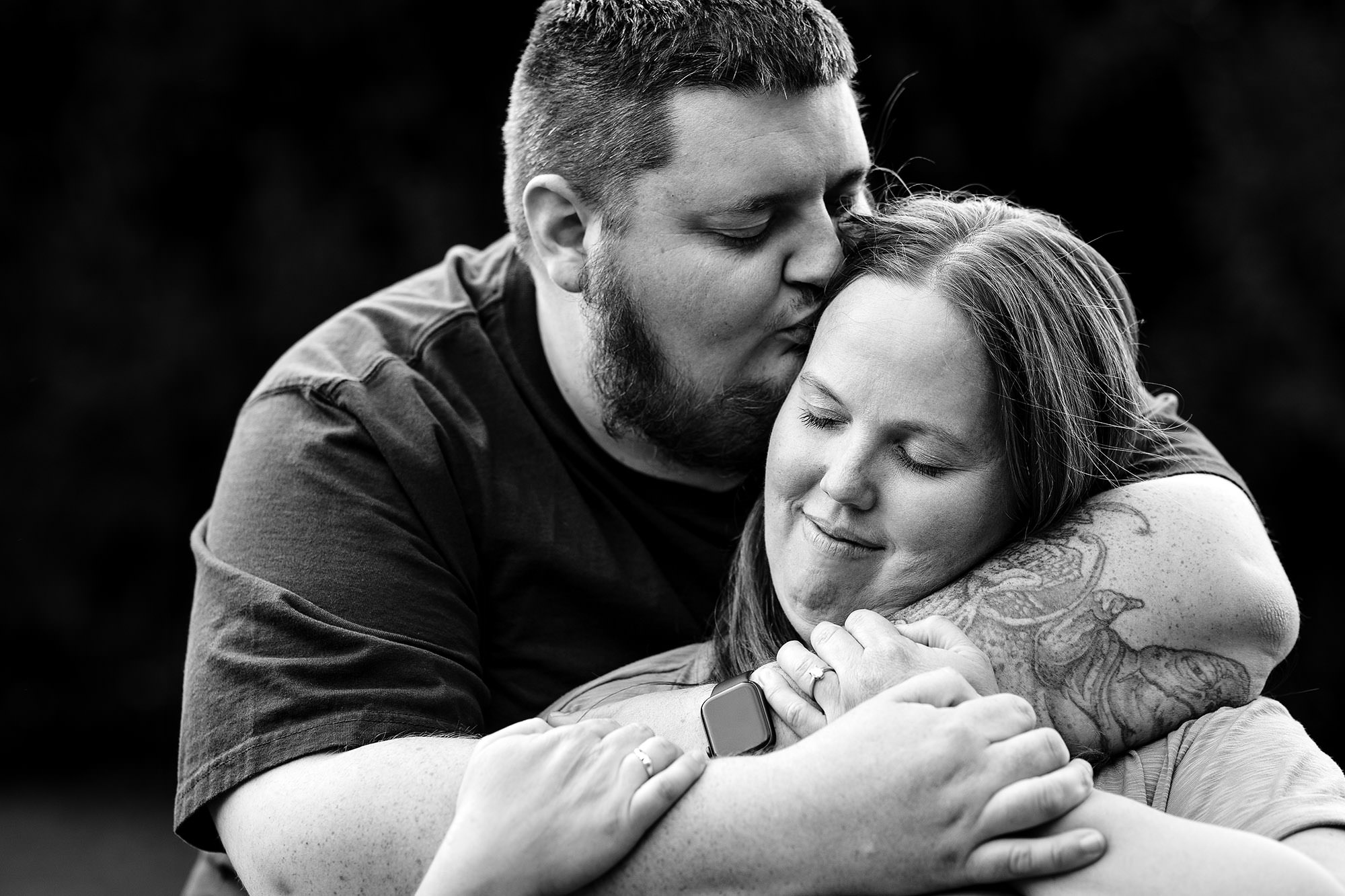 A snuggly engagement portrait taken in Winterport Maine