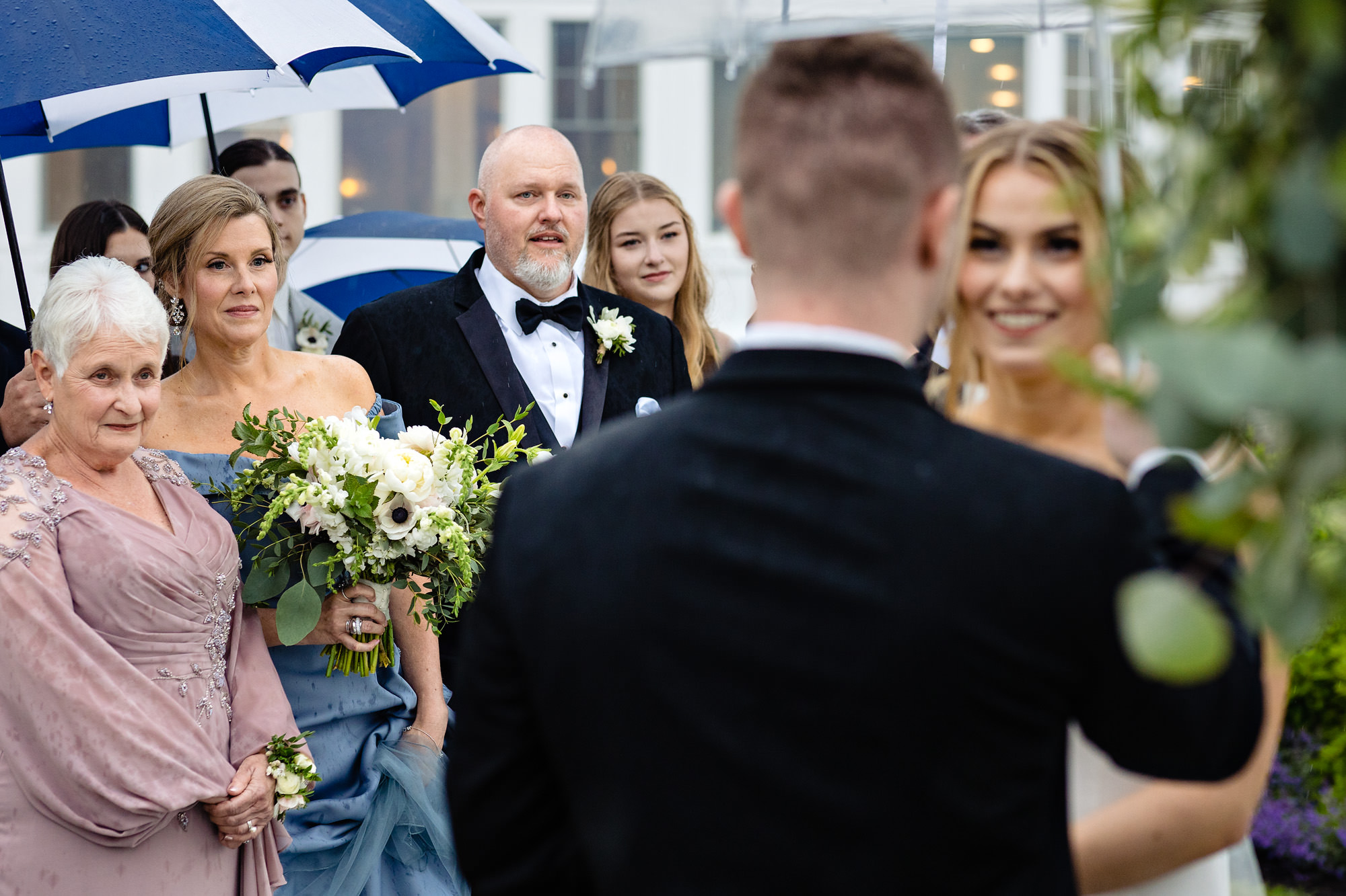 A rainy wedding ceremony at Bar Harbor Inn in Maine