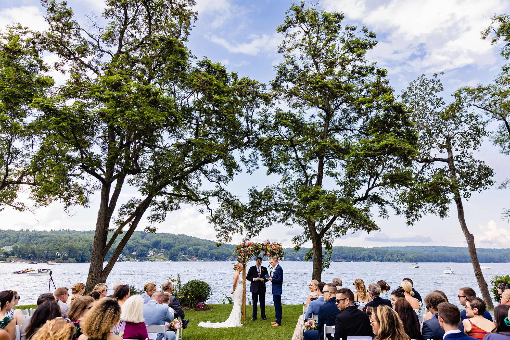 A wedding ceremony at Mill Falls at Church Landing in Meredith New Hampshire