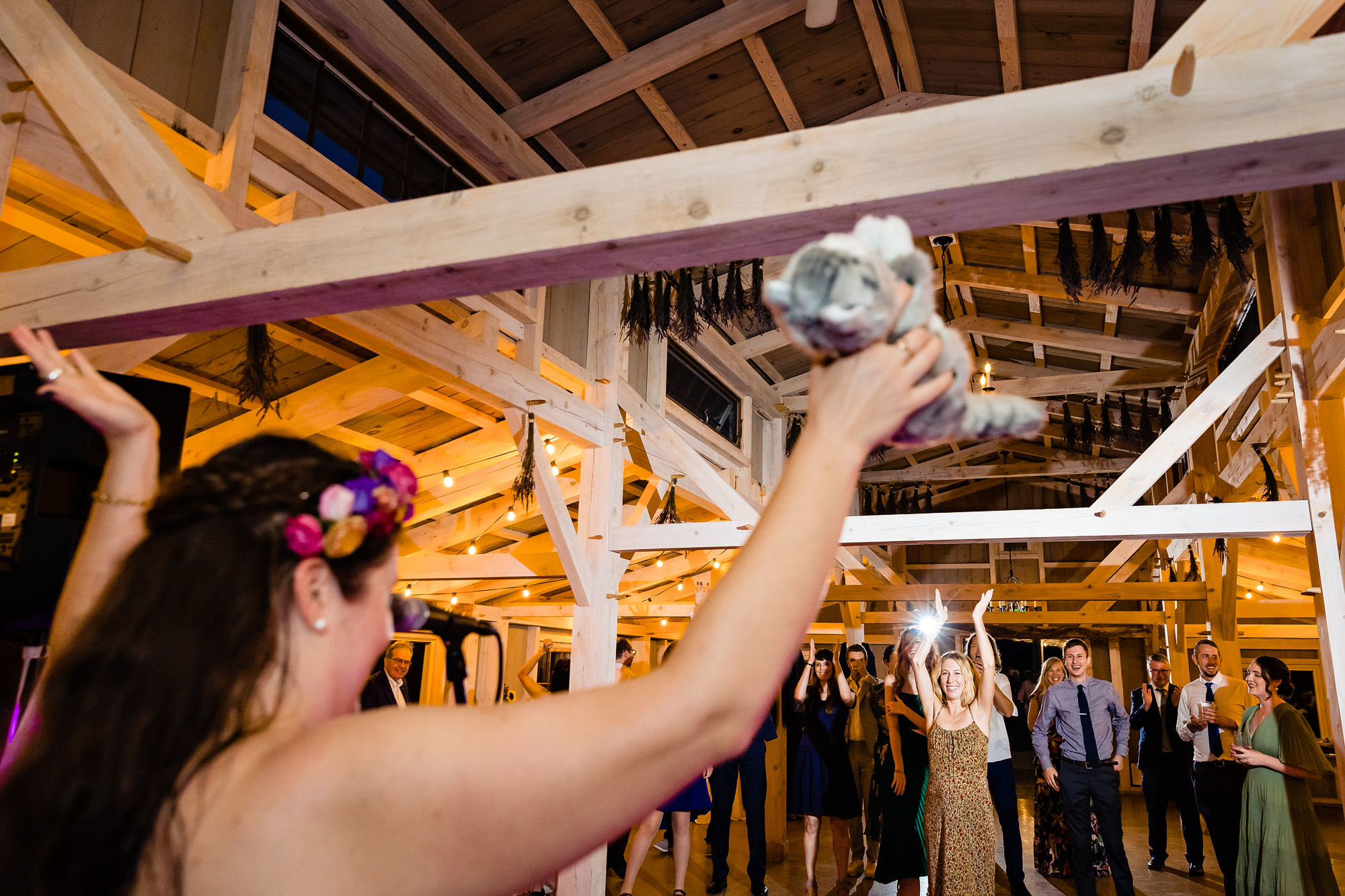 A wedding reception in the barn at Marianmade Farm in Wiscasset, Maine