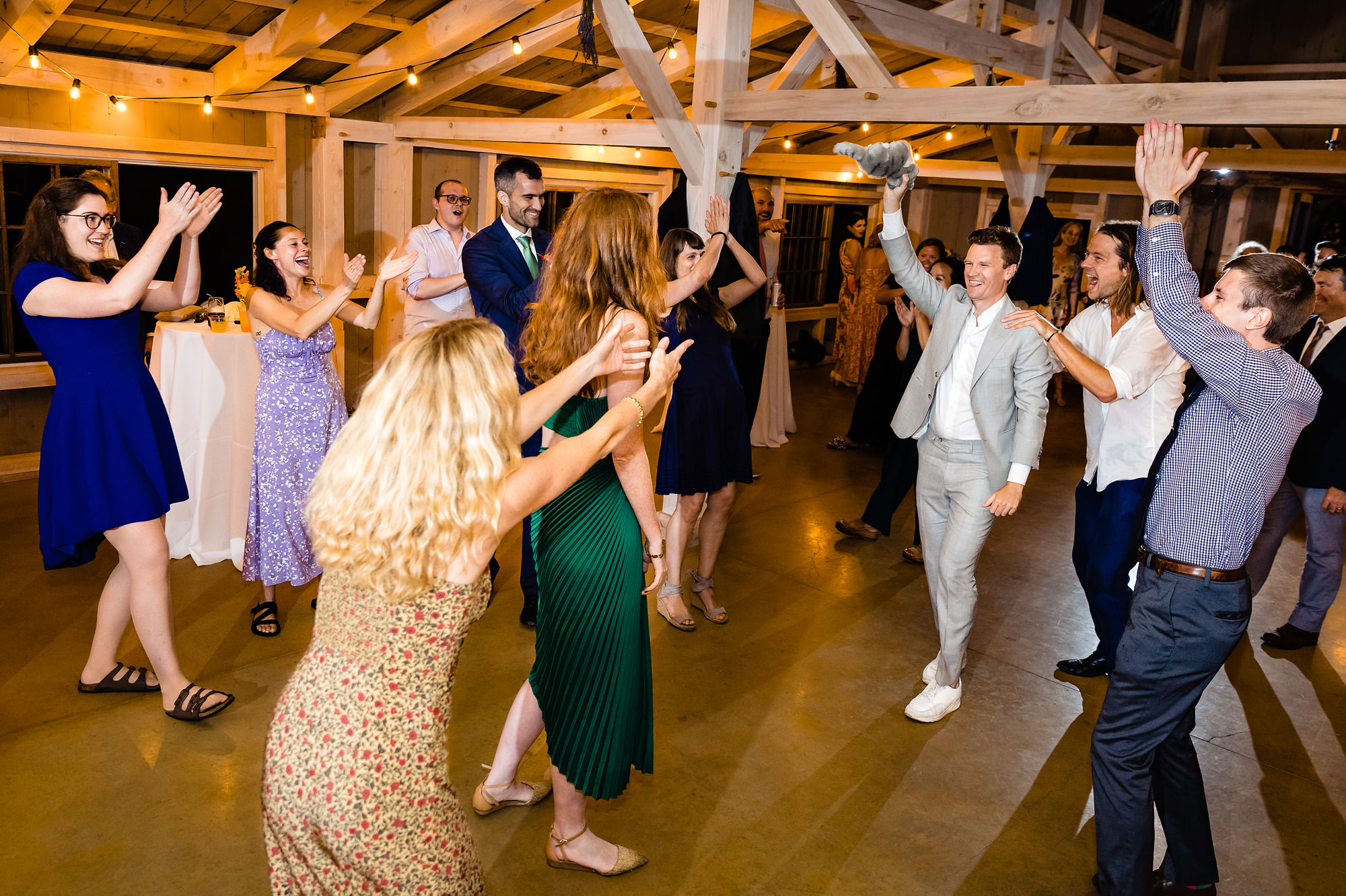 A wedding reception in the barn at Marianmade Farm in Wiscasset, Maine