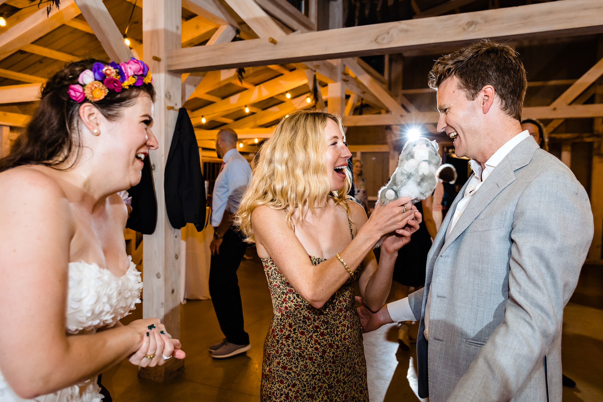 A wedding reception in the barn at Marianmade Farm in Wiscasset, Maine