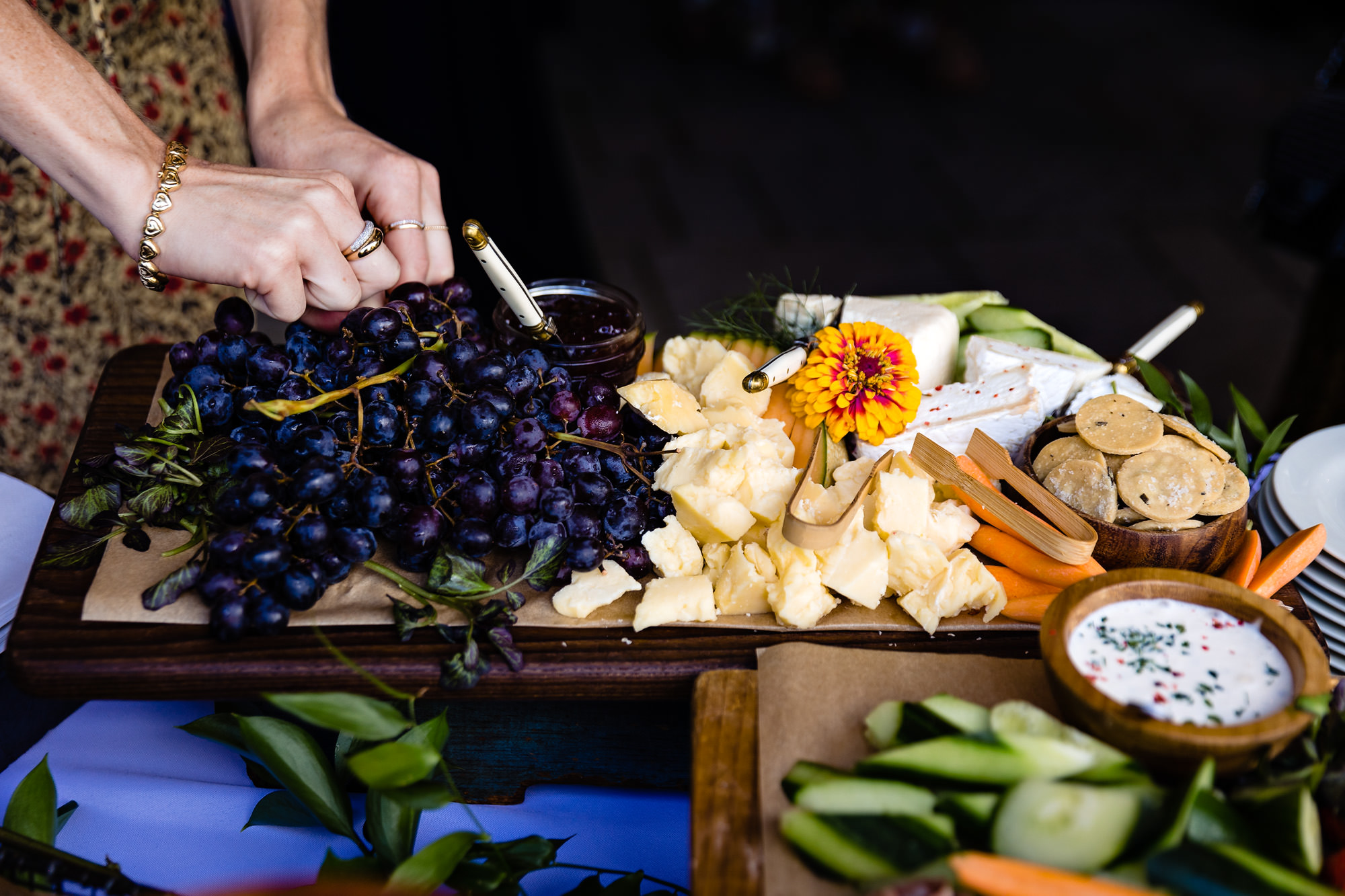 A cocktail hour, catered by Dandelion Catering