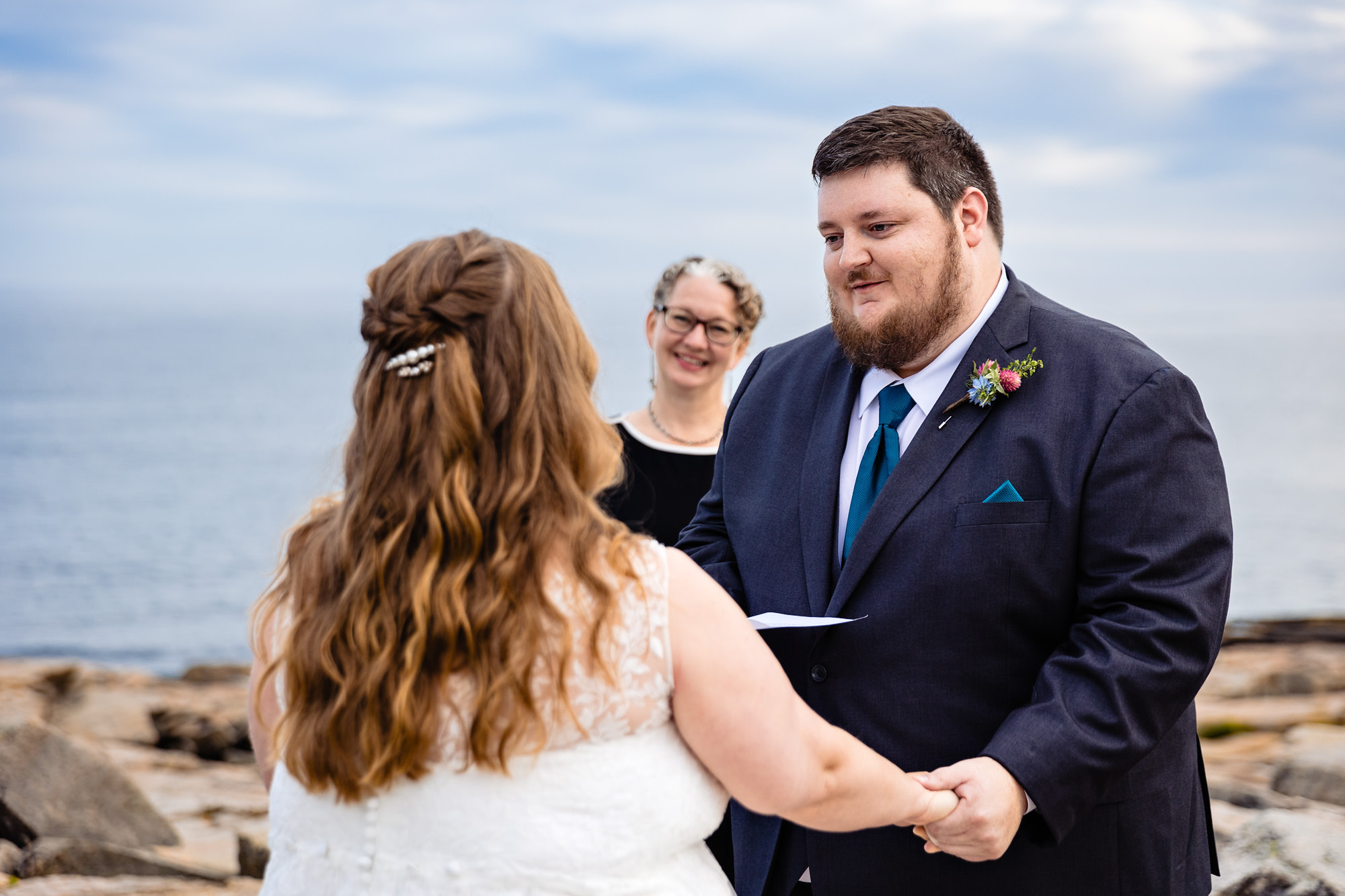 A Schoodic Point elopement ceremony at sunset