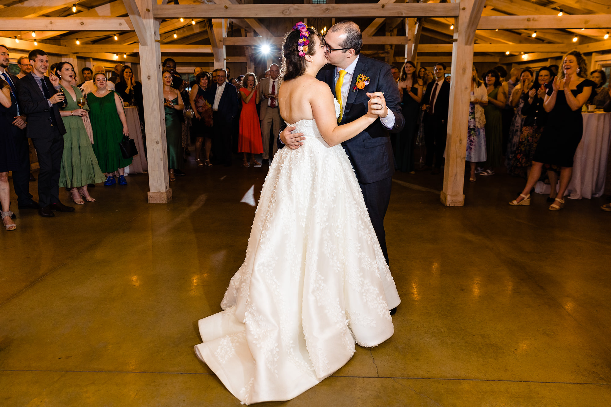 A wedding reception in the barn at Marianmade Farm in Wiscasset, Maine