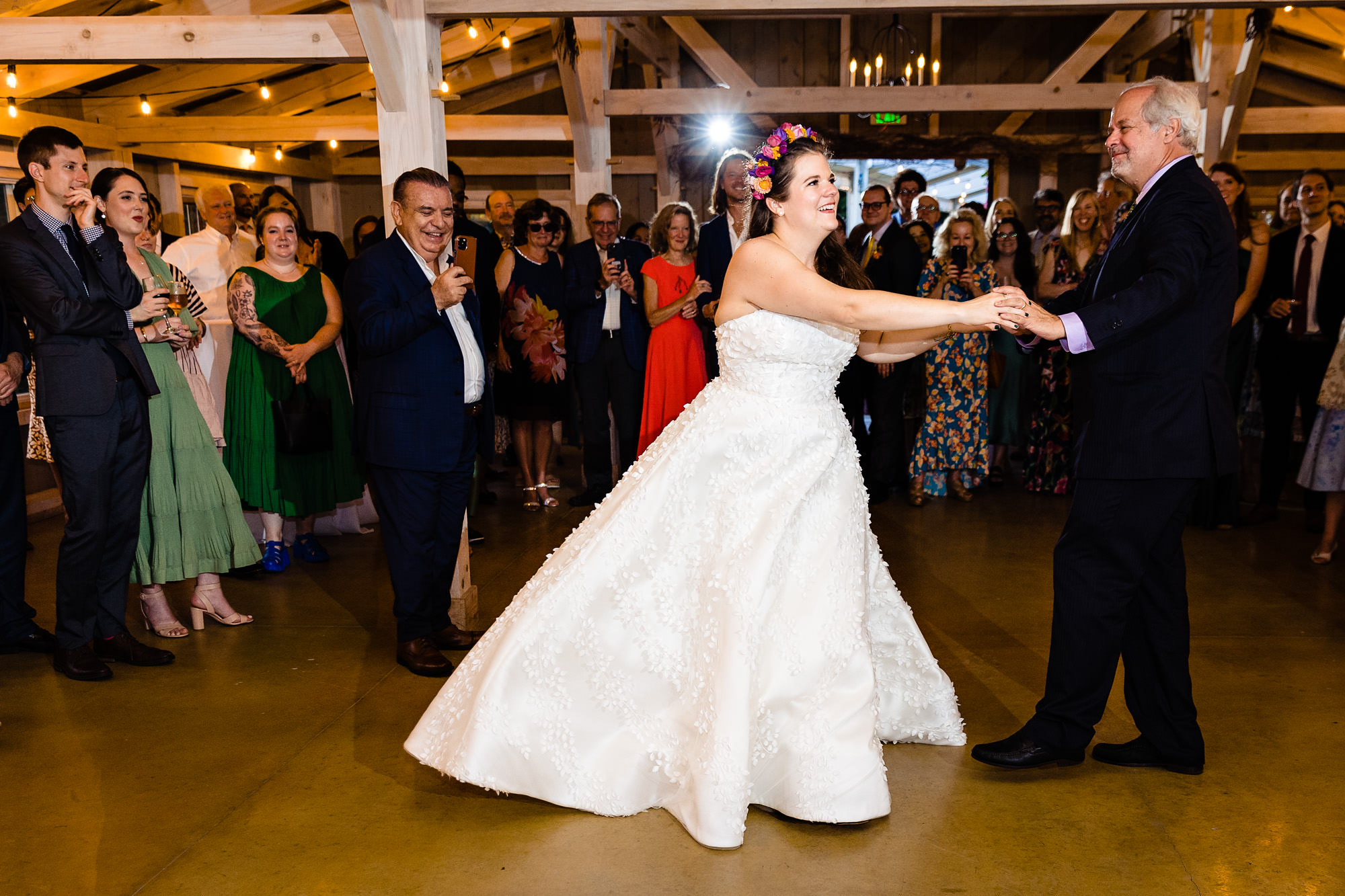 A wedding reception in the barn at Marianmade Farm in Wiscasset, Maine