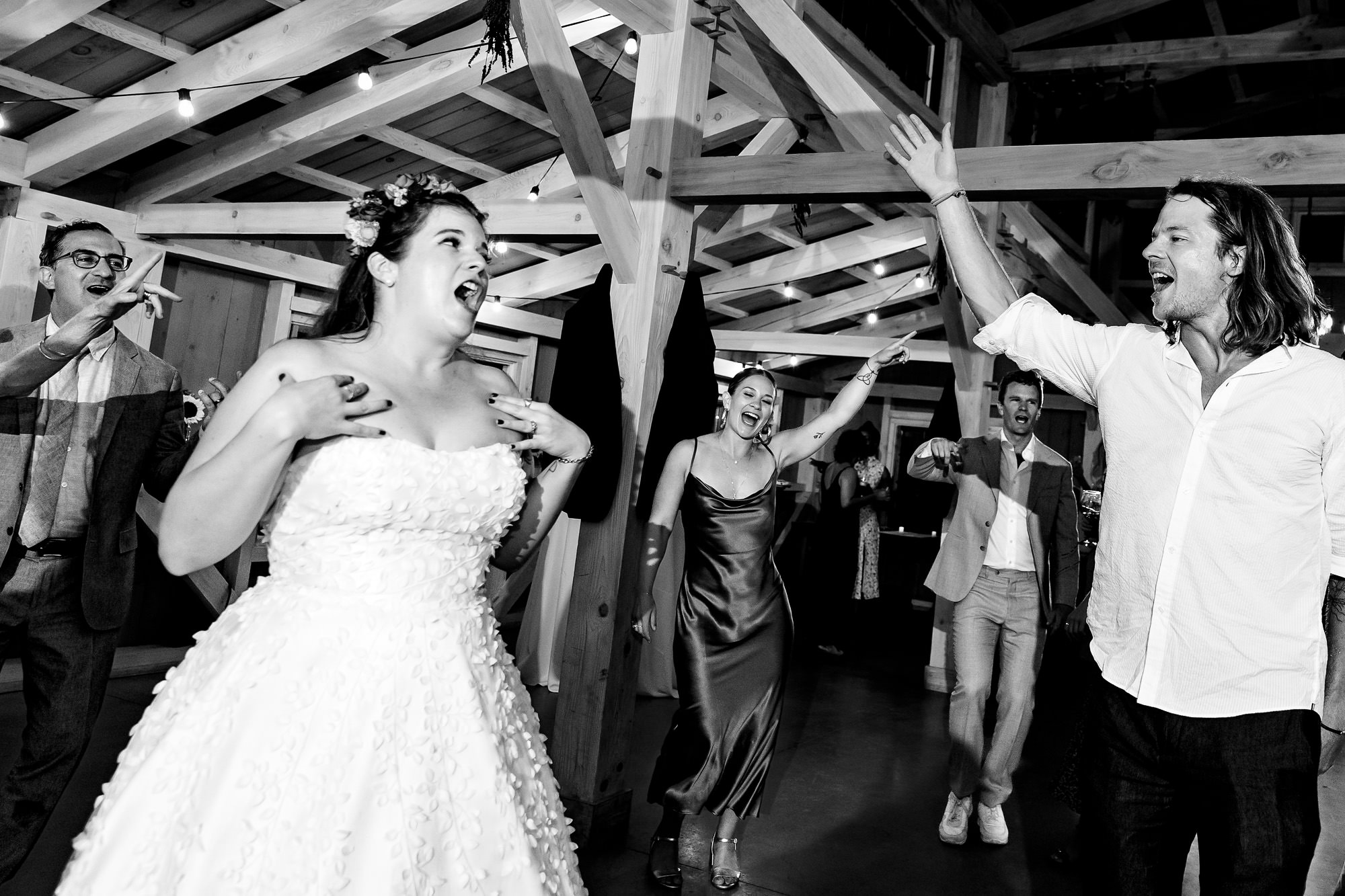 A wedding reception in the barn at Marianmade Farm in Wiscasset, Maine