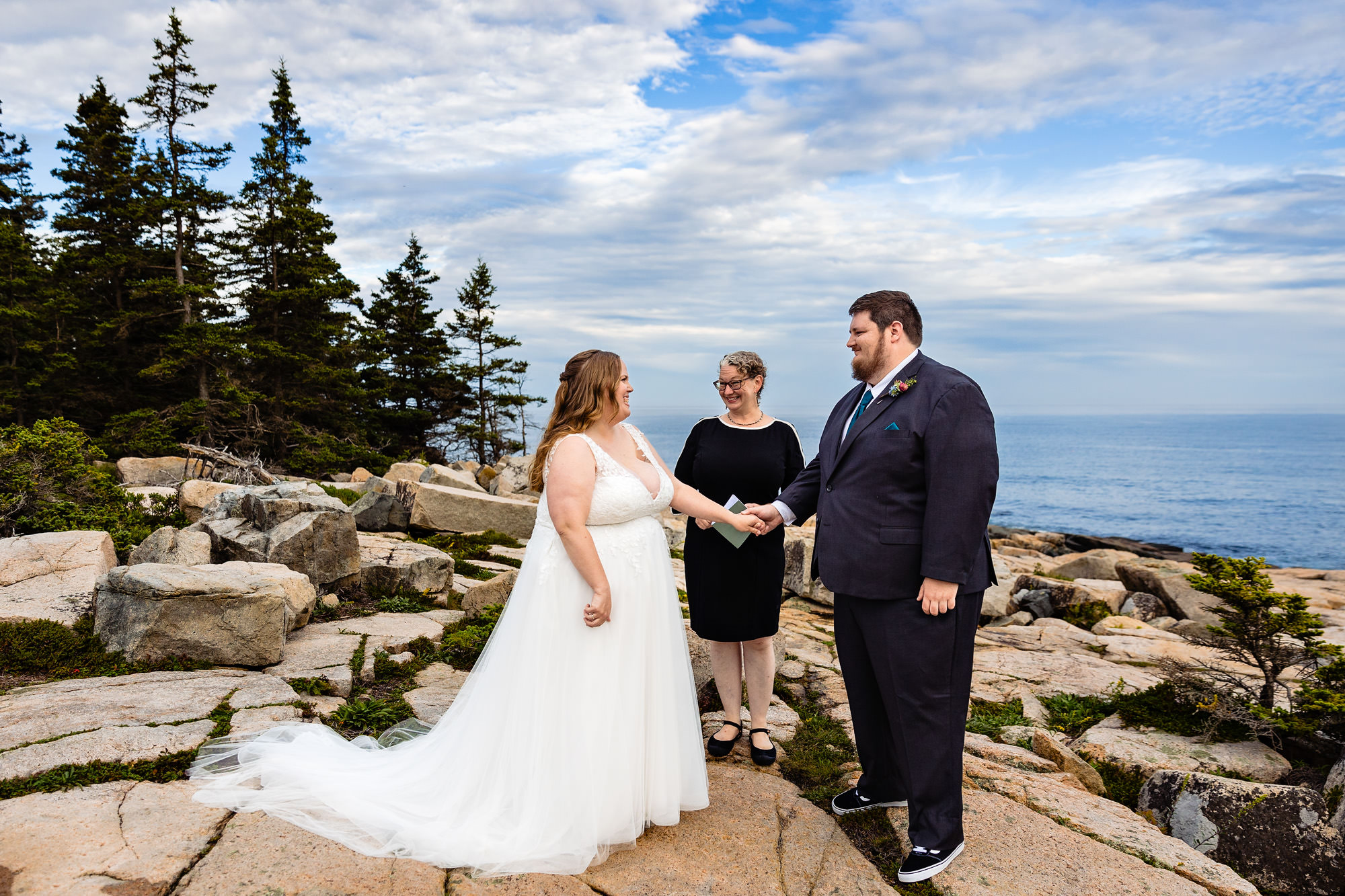 A Schoodic Point elopement ceremony at sunset