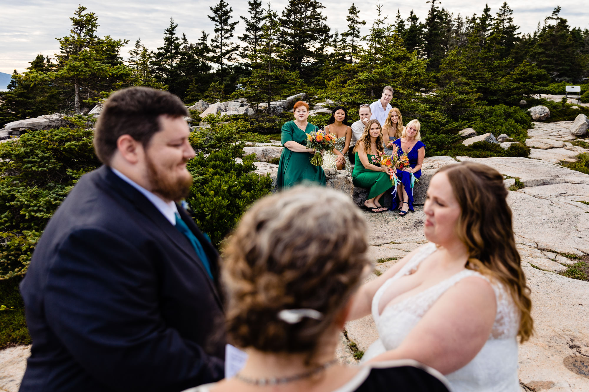 A Schoodic Point elopement ceremony at sunset