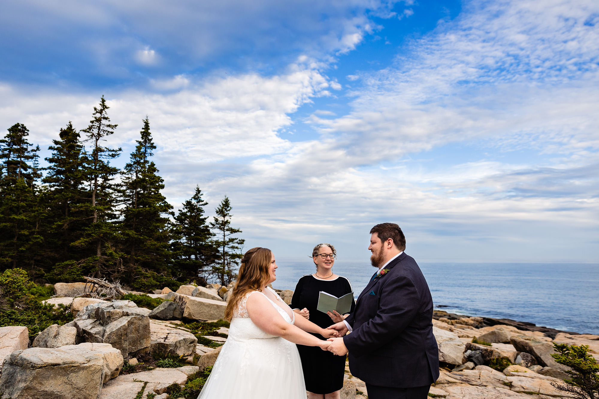 A Schoodic Point elopement ceremony at sunset