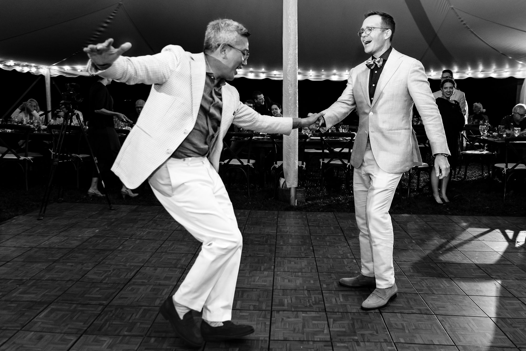 The grooms dance at their wedding in western Maine