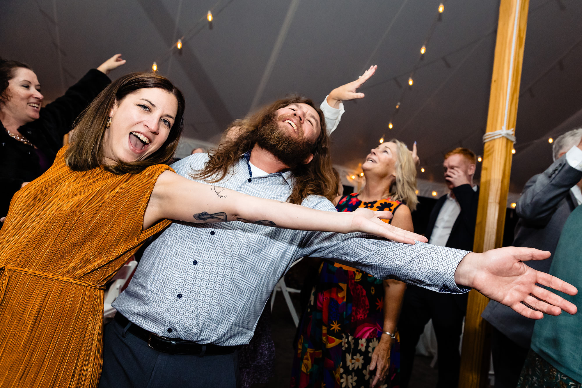 An energetic dance floor at a Cape Neddick Maine wedding.