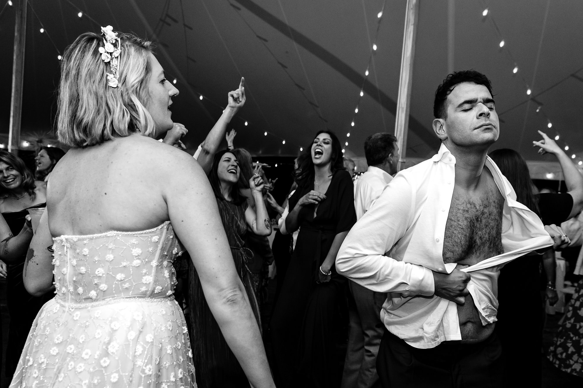 An energetic dance floor at a Cape Neddick Maine wedding.